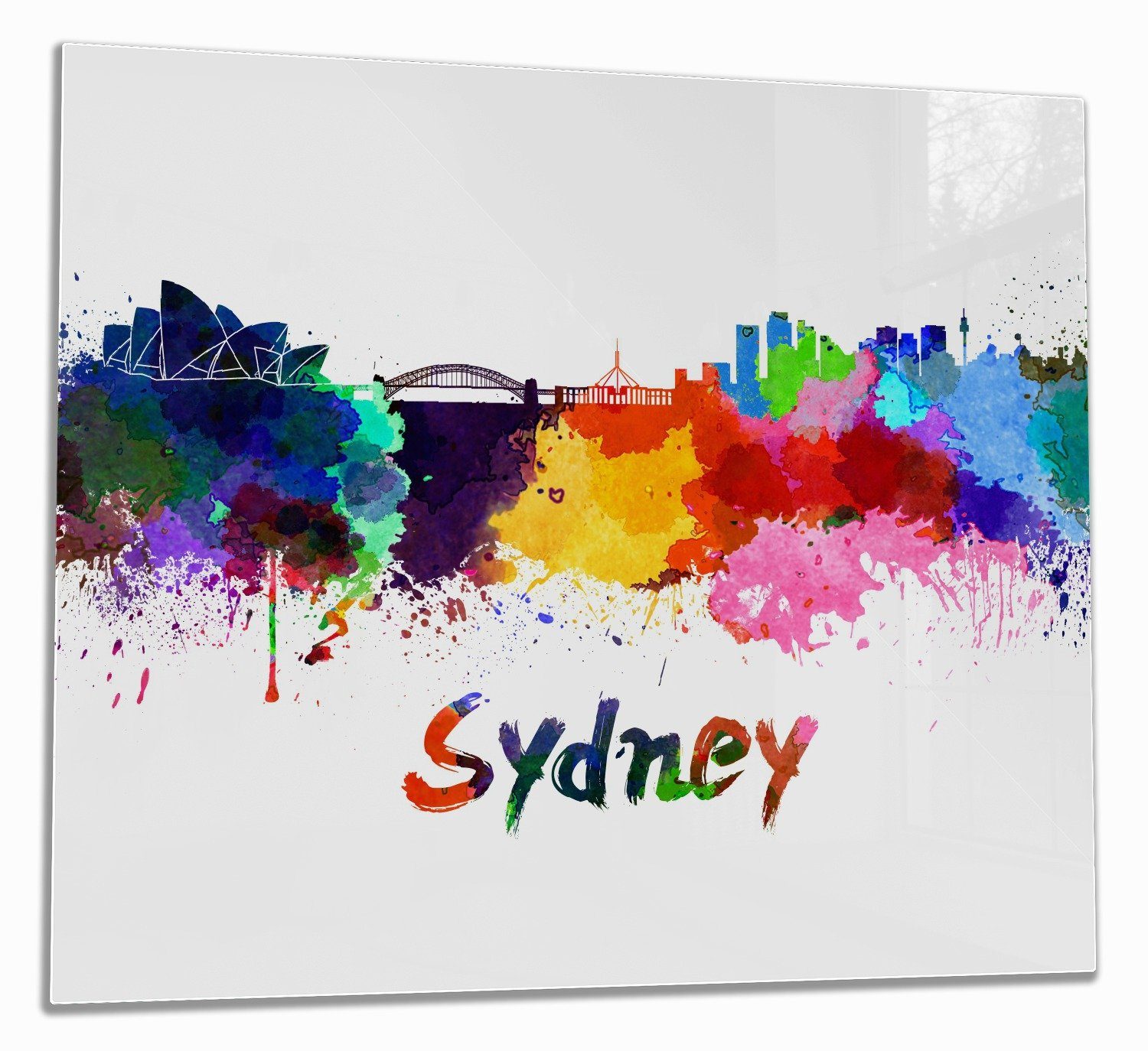 Wallario Herd-Abdeckplatte Städte Sydney, verschiedene inkl. 1 ESG-Sicherheitsglas, Größen tlg., Aquarell Skyline als Noppen), 5mm - von (Glasplatte