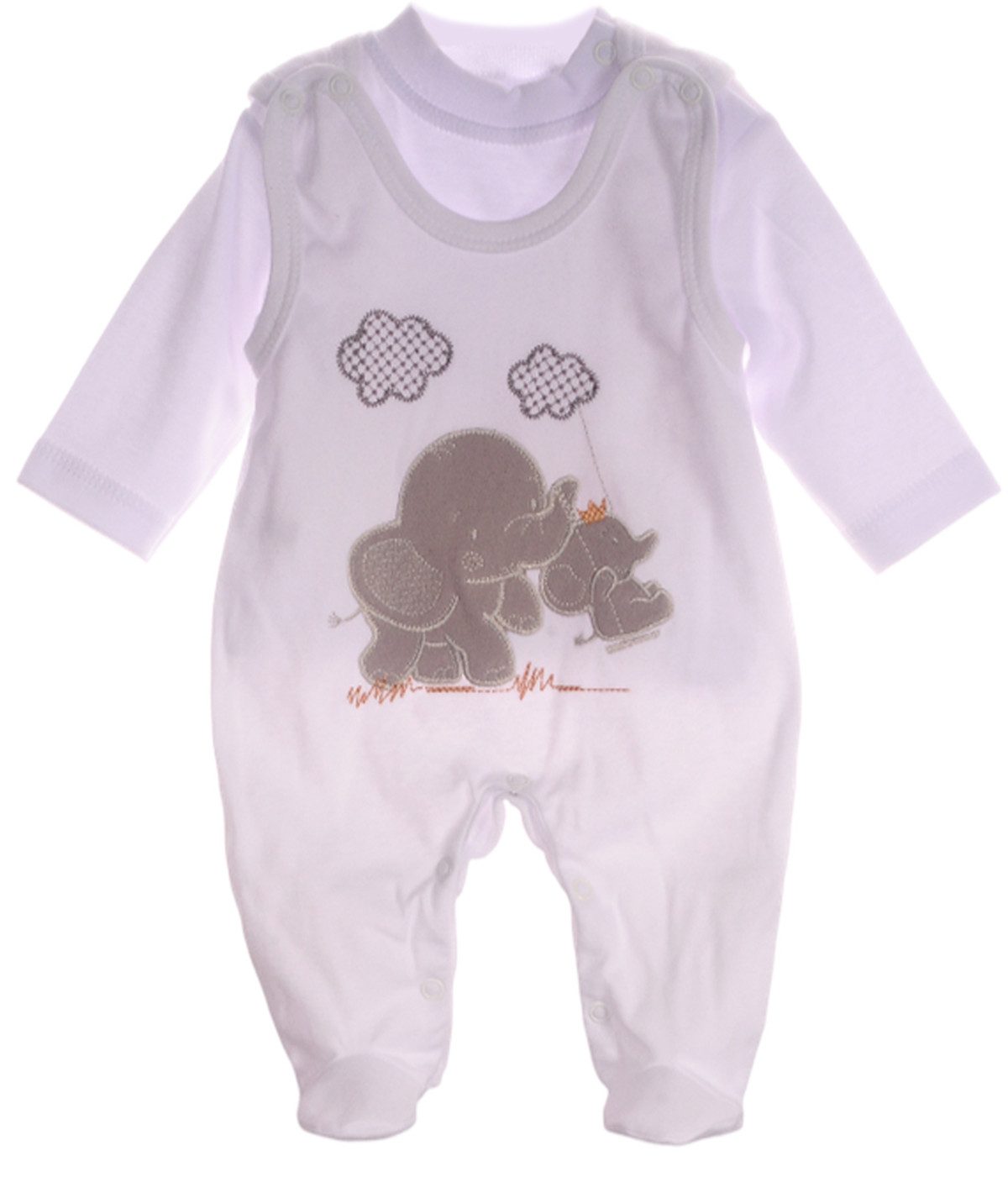 La Bortini Strampler Stramplerhose Shirt 2tlg. Set Baby Anzug in Weiß mit Elefanten aus reiner Baumwolle, 44 50 56 62 68
