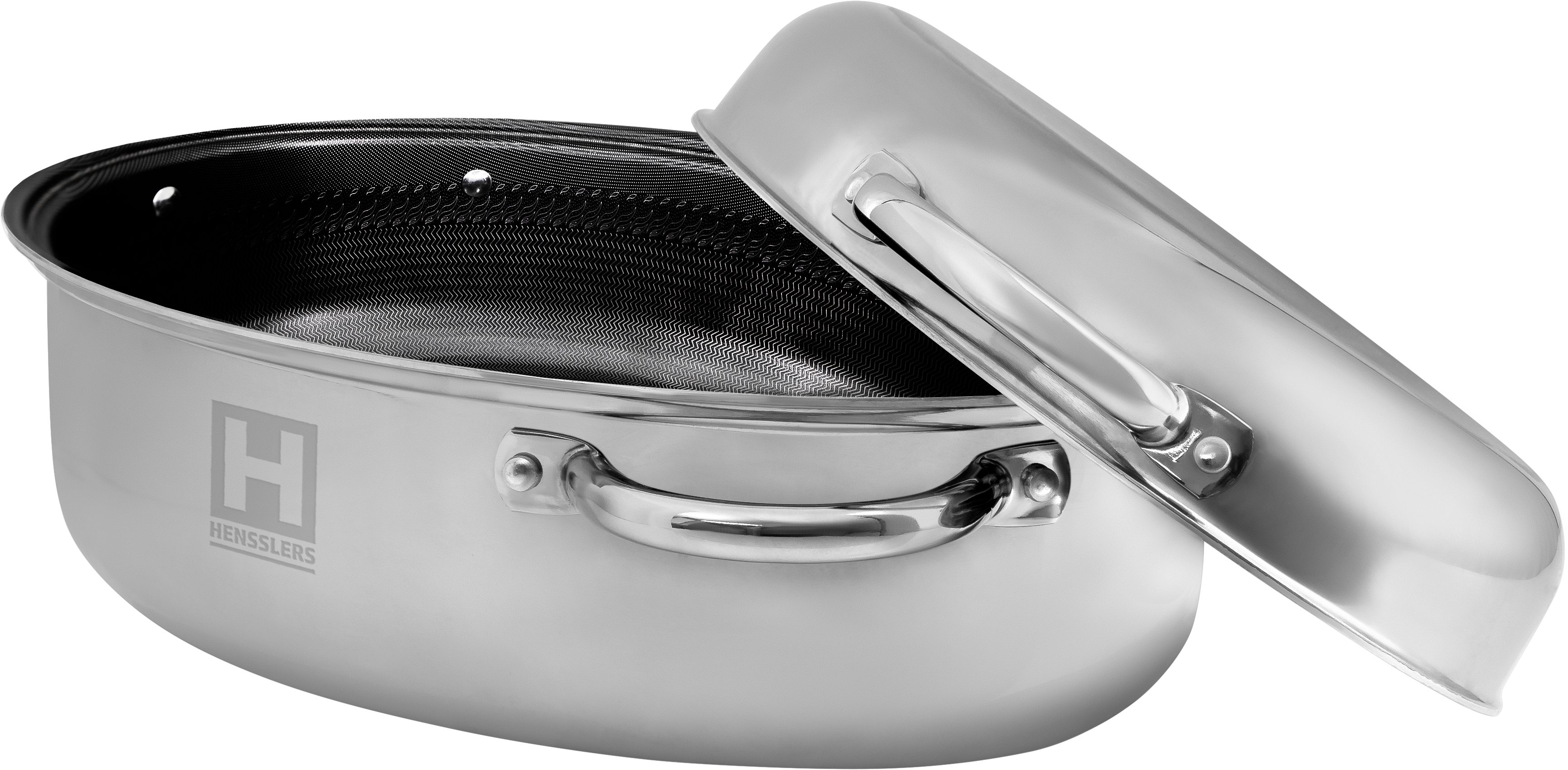 HENSSLERS Bräter HENSSLERS Bräter Deluxe, 9L, Edelstahl (2-tlg), 3-Schicht Material mit Wabenstruktur, Maße (L/B/H) 41x28,5x17,5 cm