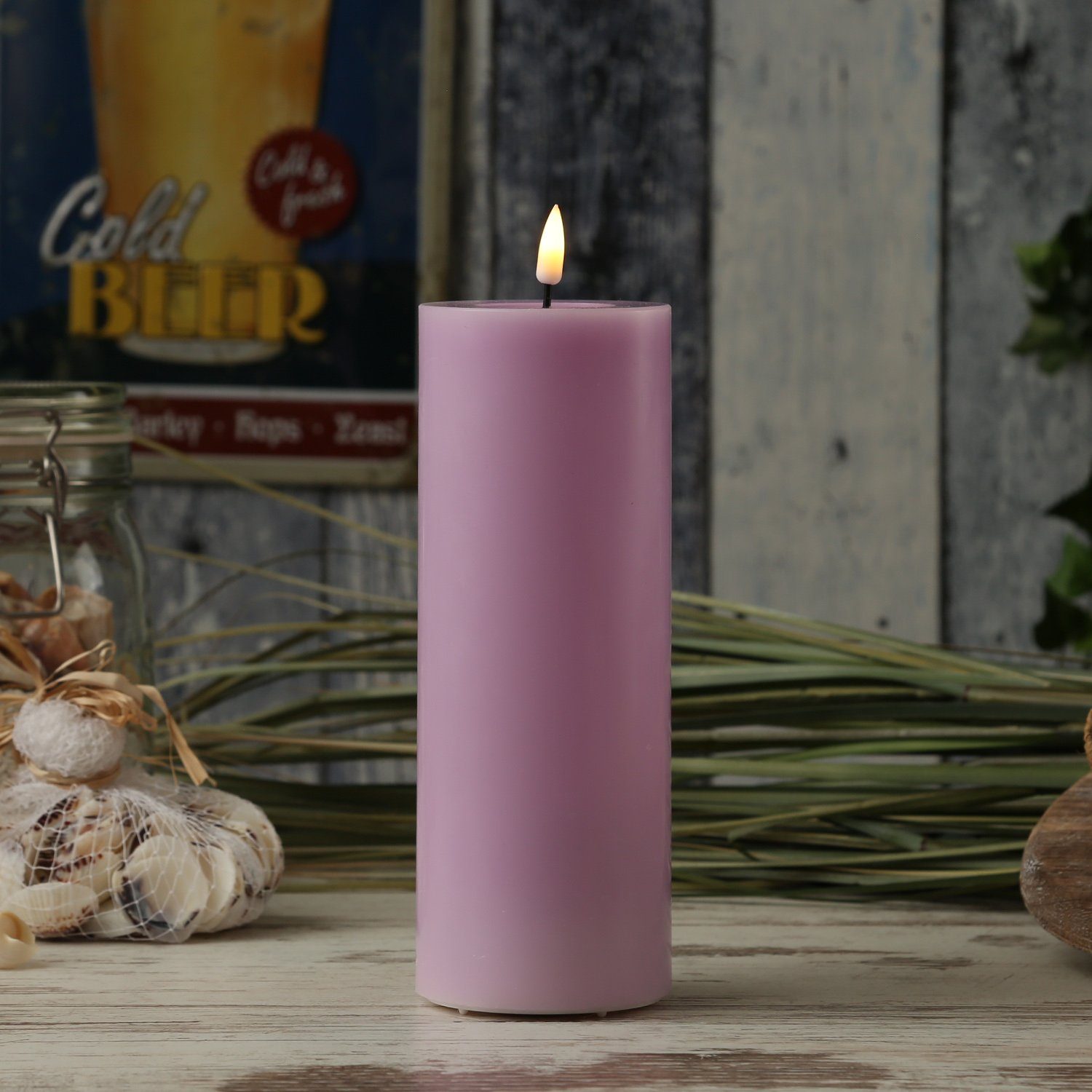 Deluxe Homeart LED-Kerze LED Kerze Mia Echtwachs 3D Flamme flackernd H: 20cm D: 7,5cm lavendel (1-tlg)