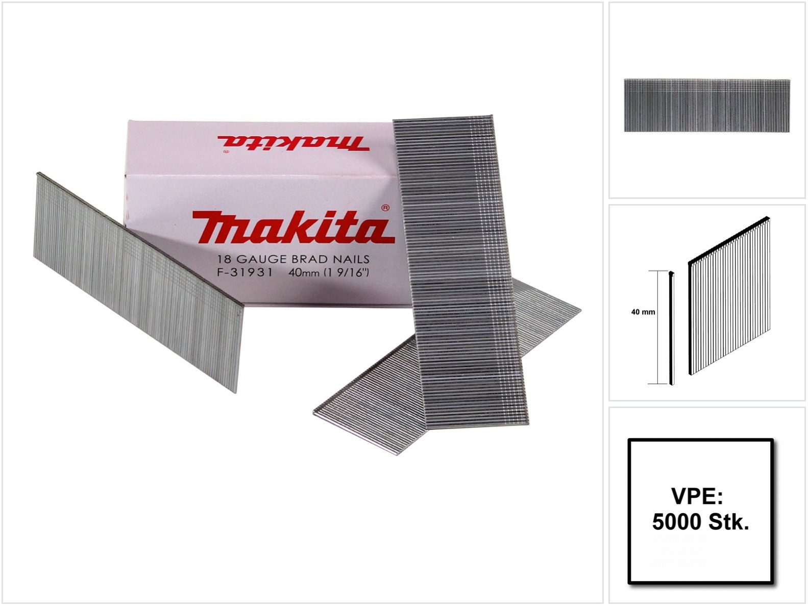 Makita Stauchkopfnagel Stauchkopfnagel Brads 40mm 5000 Stück galvanisiert (F-31931) für Ma