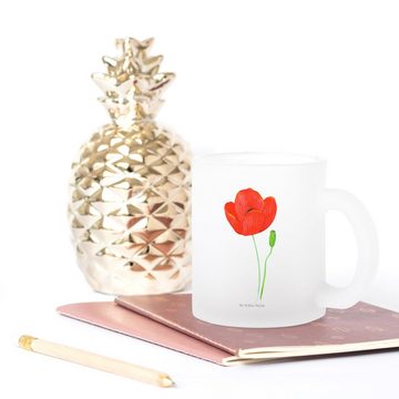 Mr. & Mrs. Panda Teeglas Blume Mohnblume - Transparent - Geschenk, Glas Teetasse, Teeglas, Räu, Premium Glas, Außerordentliches Design
