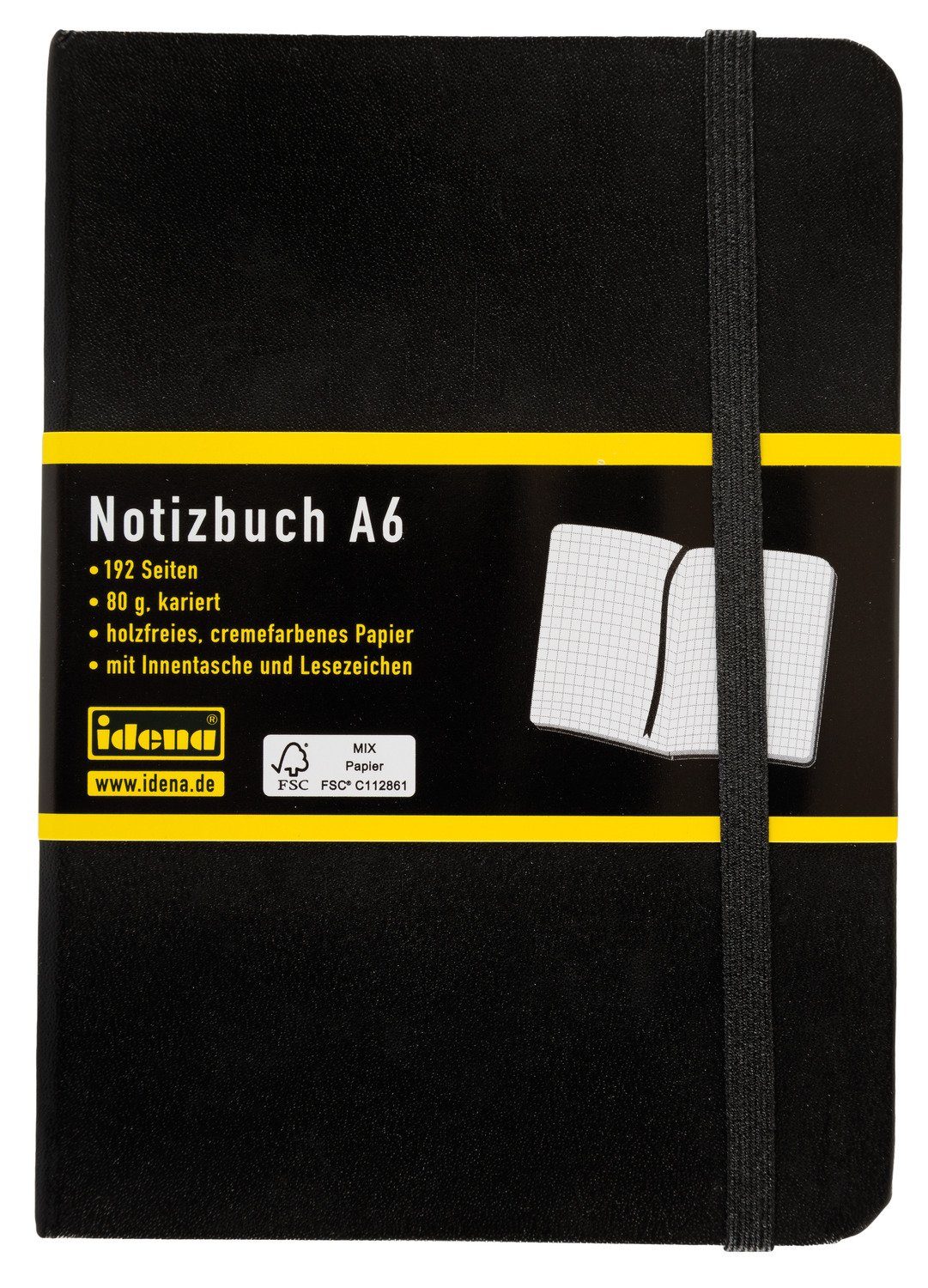 Idena Notizbuch Idena Notizbuch 80g/m² kariert schwarz DIN A6 192 Seiten