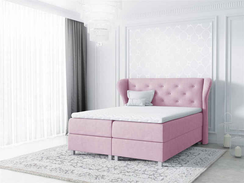 Fun Möbel Boxspringbett Boxspringbett Schlafzimmerbett ARIANNA in Stoff Rose inkl.Bettkasten (N/A, 1-St., inkl. Kaltschaumtopper), inkl. Topper