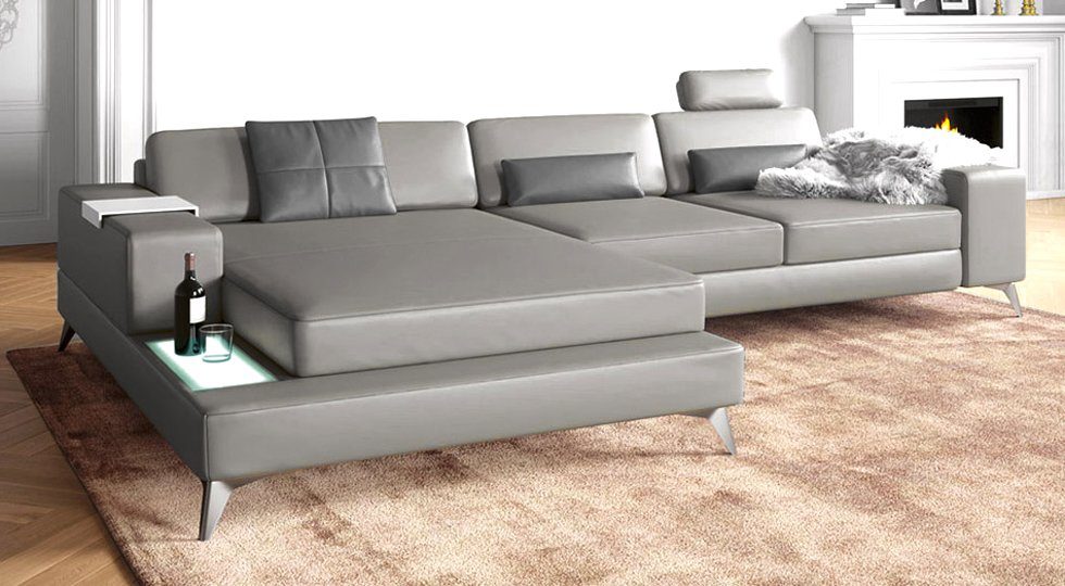 BULLHOFF Wohnlandschaft »Wohnlandschaft Leder Ecksofa Designsofa Eckcouch  L-Form LED Leder Sofa Couch XL hell grau »MÜNCHEN III« von BULLHOFF«, Made  in Europe online kaufen | OTTO