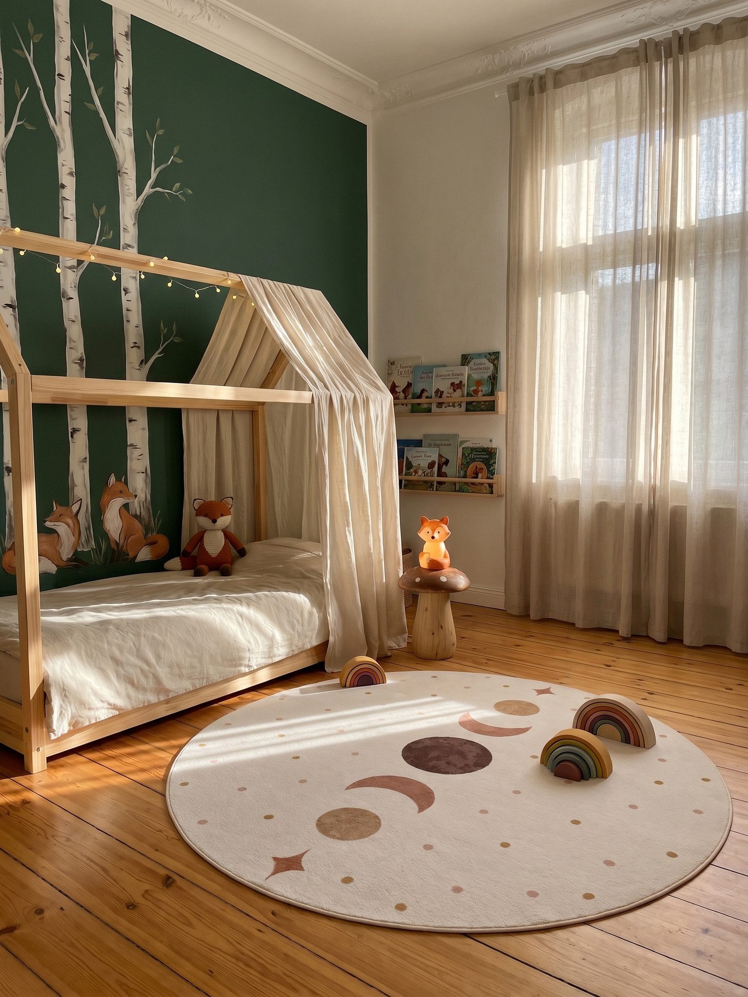 KADIMA DESIGN Teppich TINO Kinderteppich Waschbar Kinderzimmer Schadstoffgeprüft, Rund, Höhe: 10 mm, Creme, 120x120 cm, Kinderteppich Waschbar Spielteppich