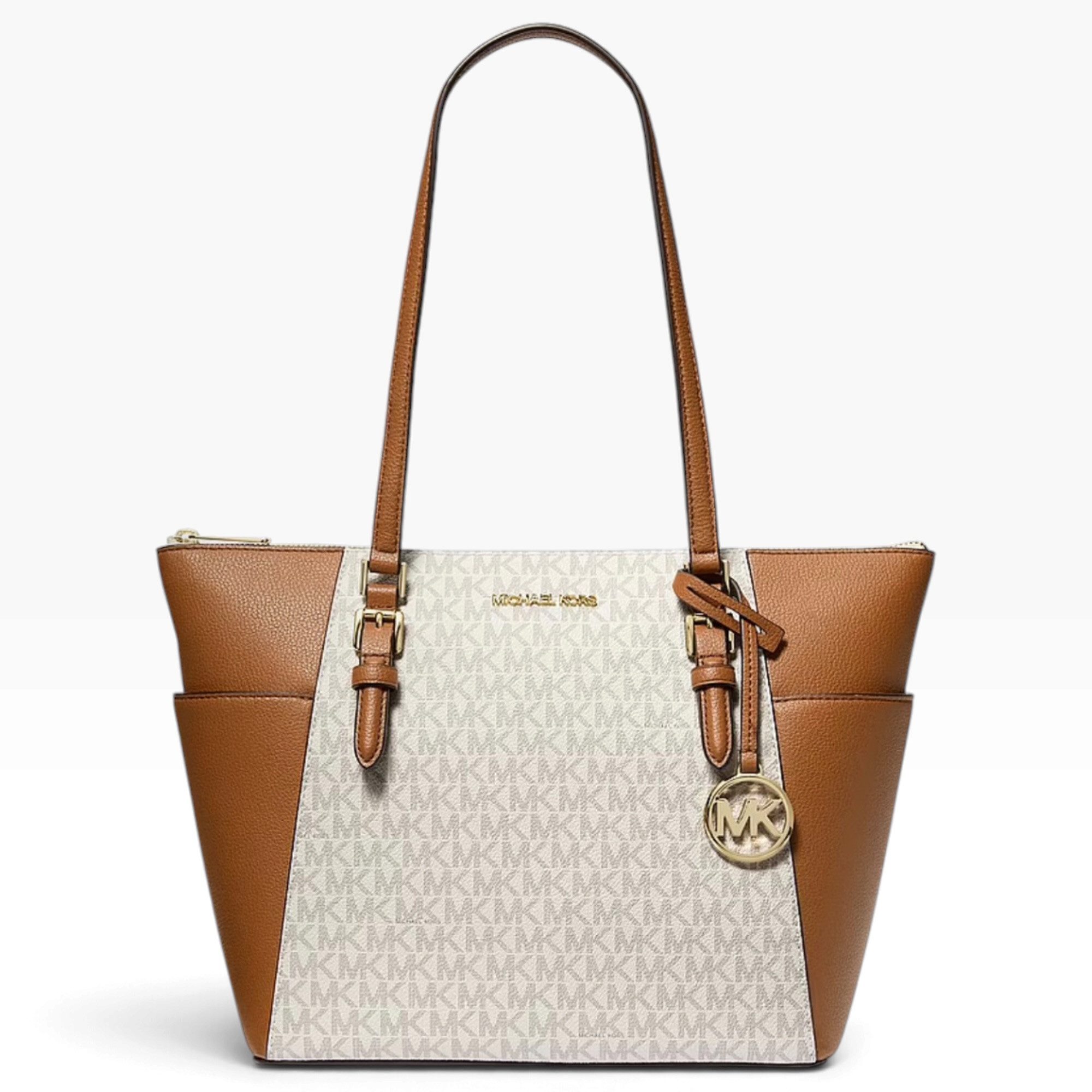 MICHAEL KORS Handtasche Michael Kors Shopper Charlotte Large mit Lederbesatz Vanille, Besatz: 100 % Leder; abnehmbarer Anhänger