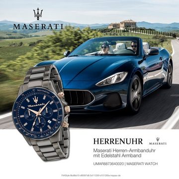 MASERATI Chronograph Maserati Herren Armbanduhr Sfida, Herrenuhr rund, groß (ca. 44mm) Edelstahlarmband, Made-In Italy