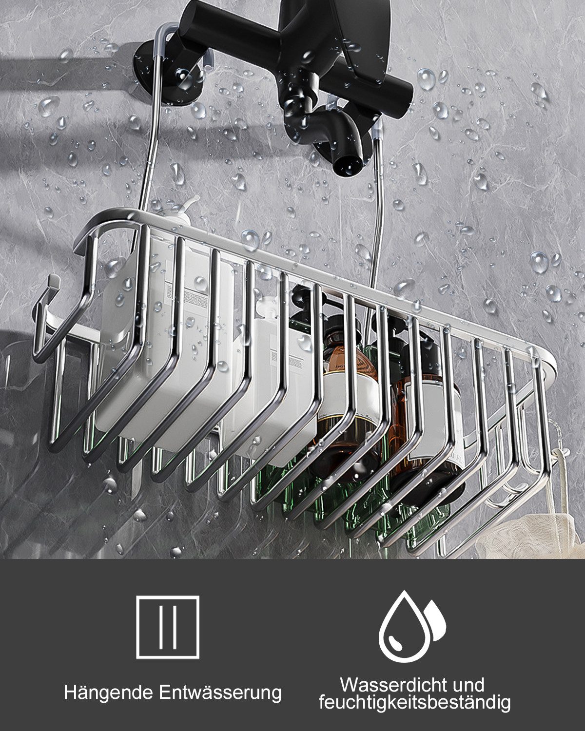 SinLaw Duschkorb Rostfreies Duschregal, Duschbodenaufhängung, kein Bohren erforderlich (1 St), Shampoo Halterung, Nagelfreie Montage, flecken- und rostbeständig