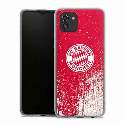 DeinDesign Handyhülle FC Bayern München Offizielles Lizenzprodukt FCB Splatter Rot - FCB, Samsung Galaxy A03 Silikon Hülle Bumper Case Handy Schutzhülle