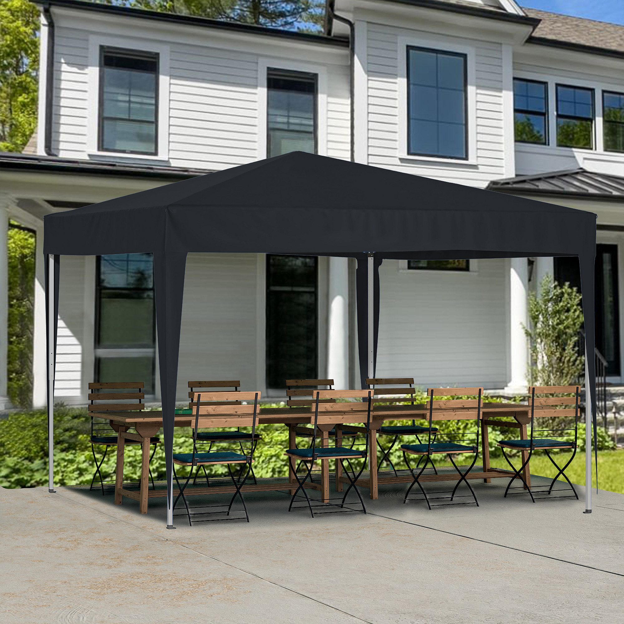 Thanaddo Faltpavillon 3x3m höhenverstellbar, UV50+ wasserdicht, 4 Sandsäcke, Anthrazit