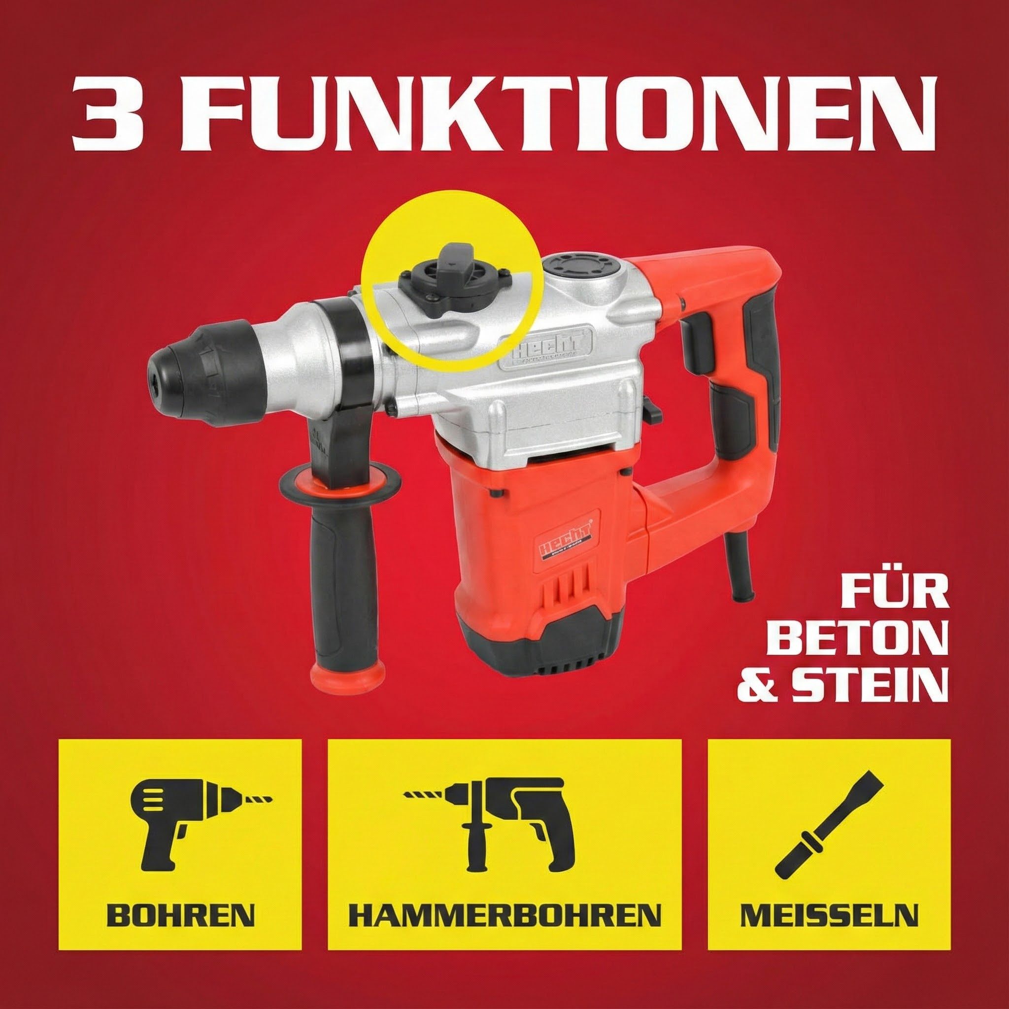 Hecht Bohrhammer mit Kabel 4250 U/min SDS-Plus, 230 V, max. 950 U/min, mit Koffer