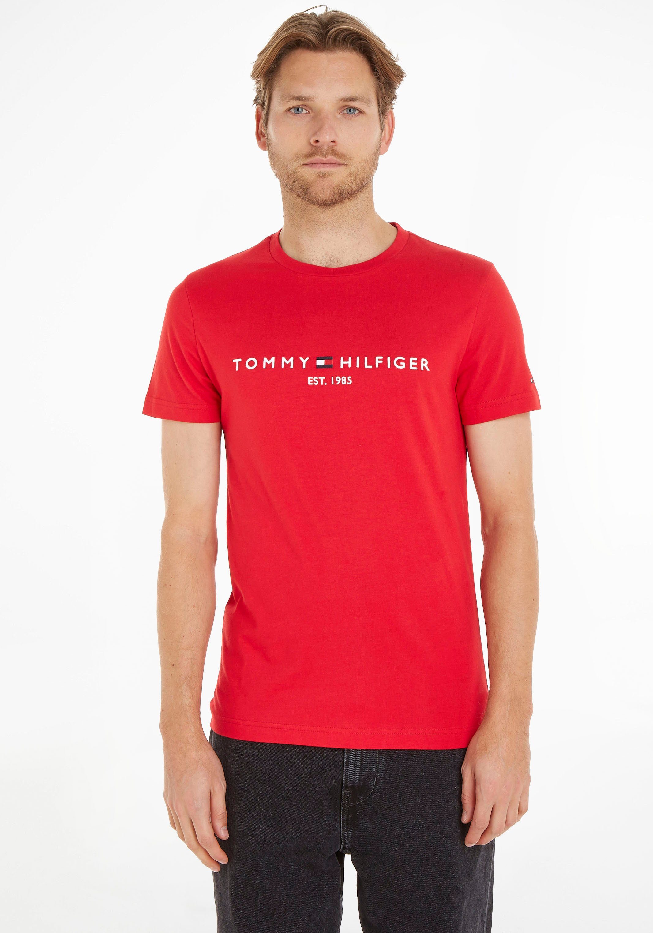 Tommy Hilfiger T-Shirt TOMMY LOGO TEE aus reiner, nachhaltiger Baumwolle rot