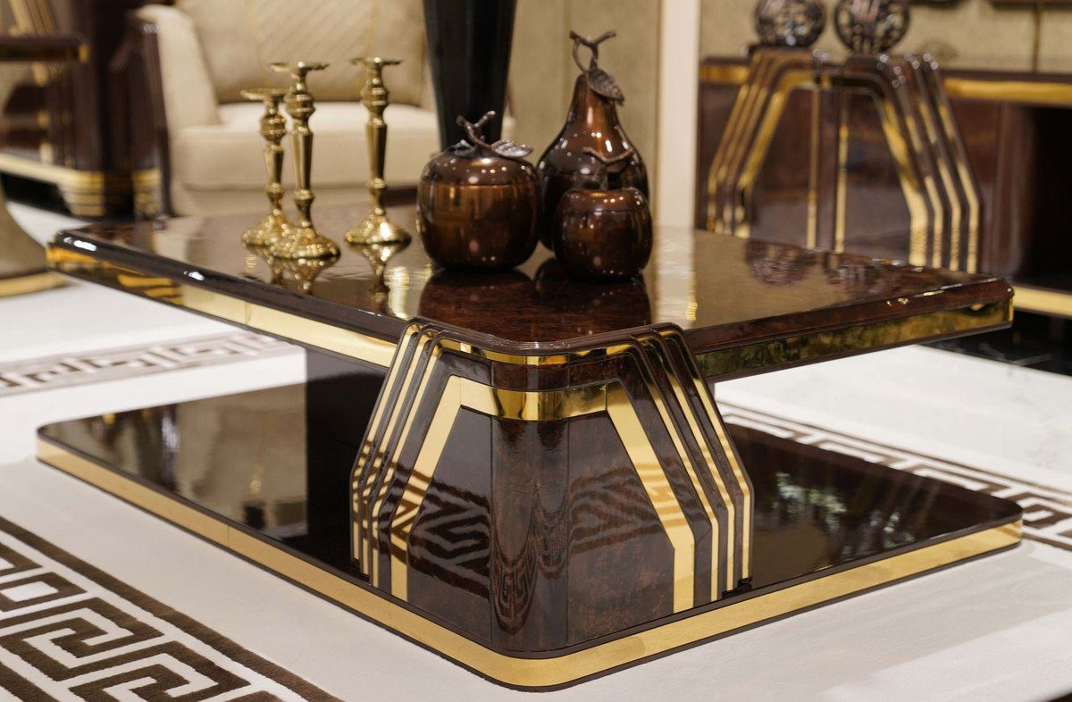 Casa Padrino Couchtisch Casa Padrino Luxus Art Deco Couchtisch Braun / Gold - Rechteckiger Wohnzimmertisch - Wohnzimmer Möbel - Art Deco Möbel - Luxus Möbel - Luxus Einrichtung - Wohnzimmer Einrichtung