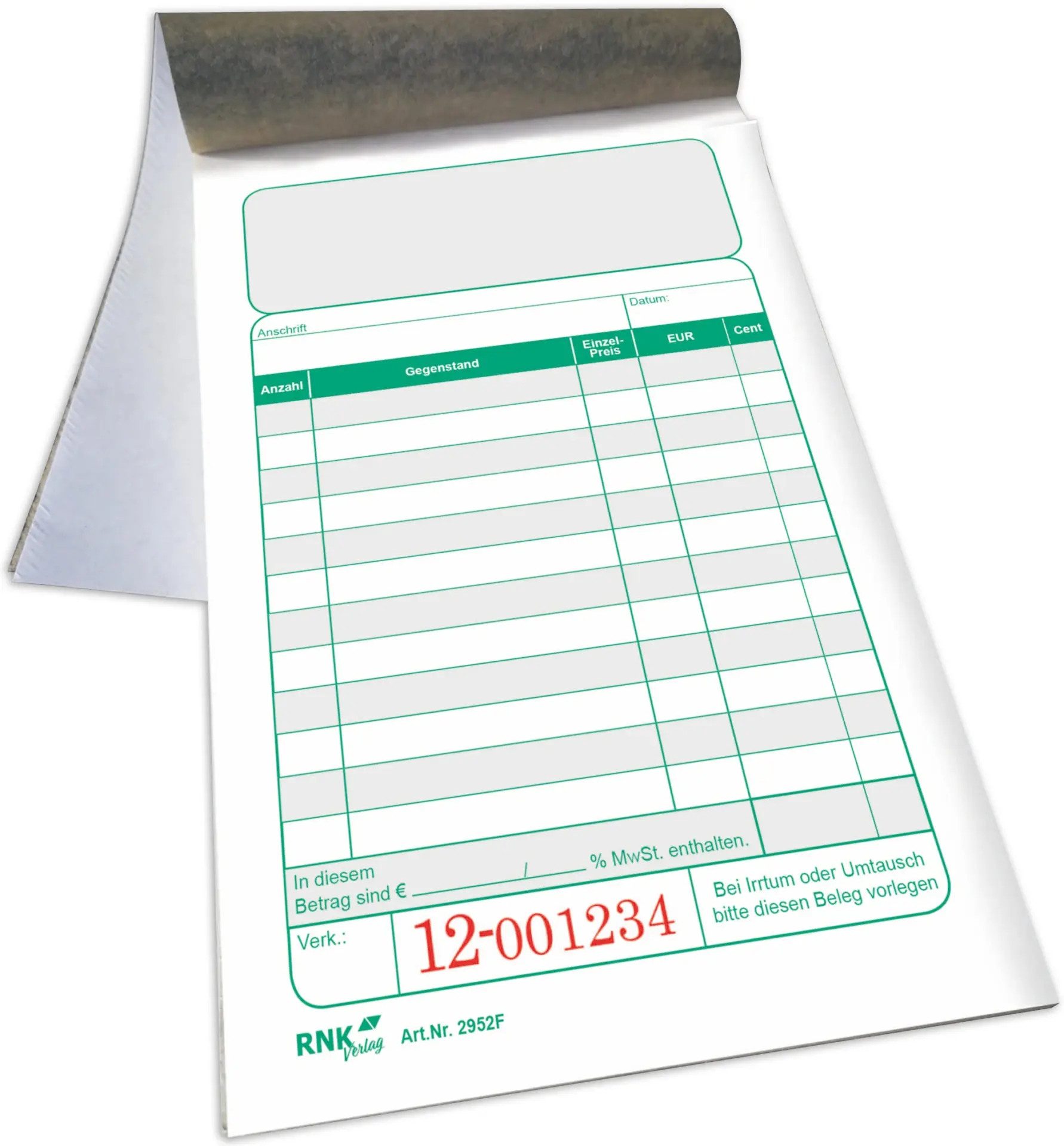 RNK Verlag Formularblock Kassenblock - zweifarbig - oben geheftet 2 x 50 Blatt 96 x 167 mm numm