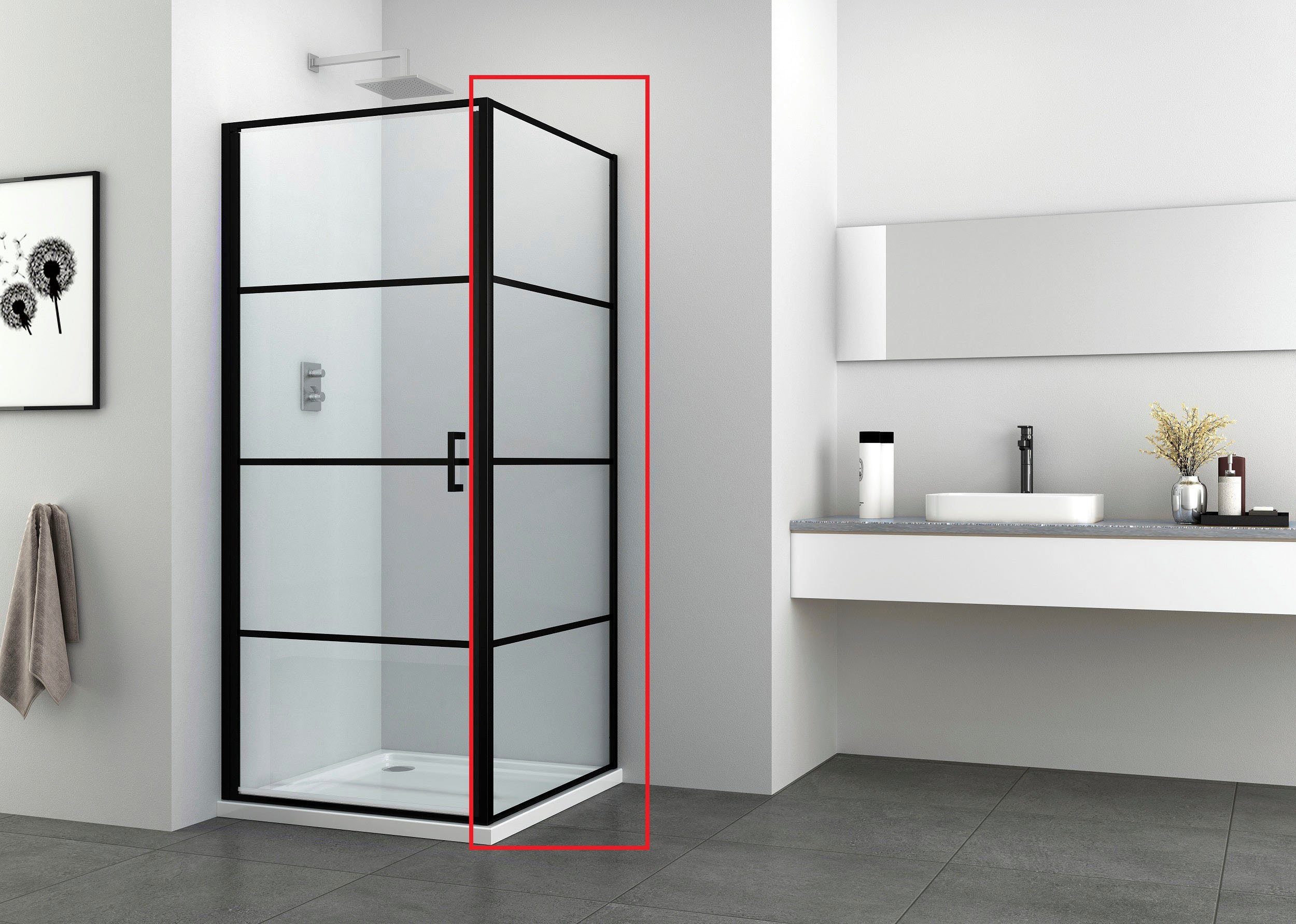 Sanotechnik Duschwand Elite Black Fixglas, Sicherheitsglas, 88,5-90 cm Breite
