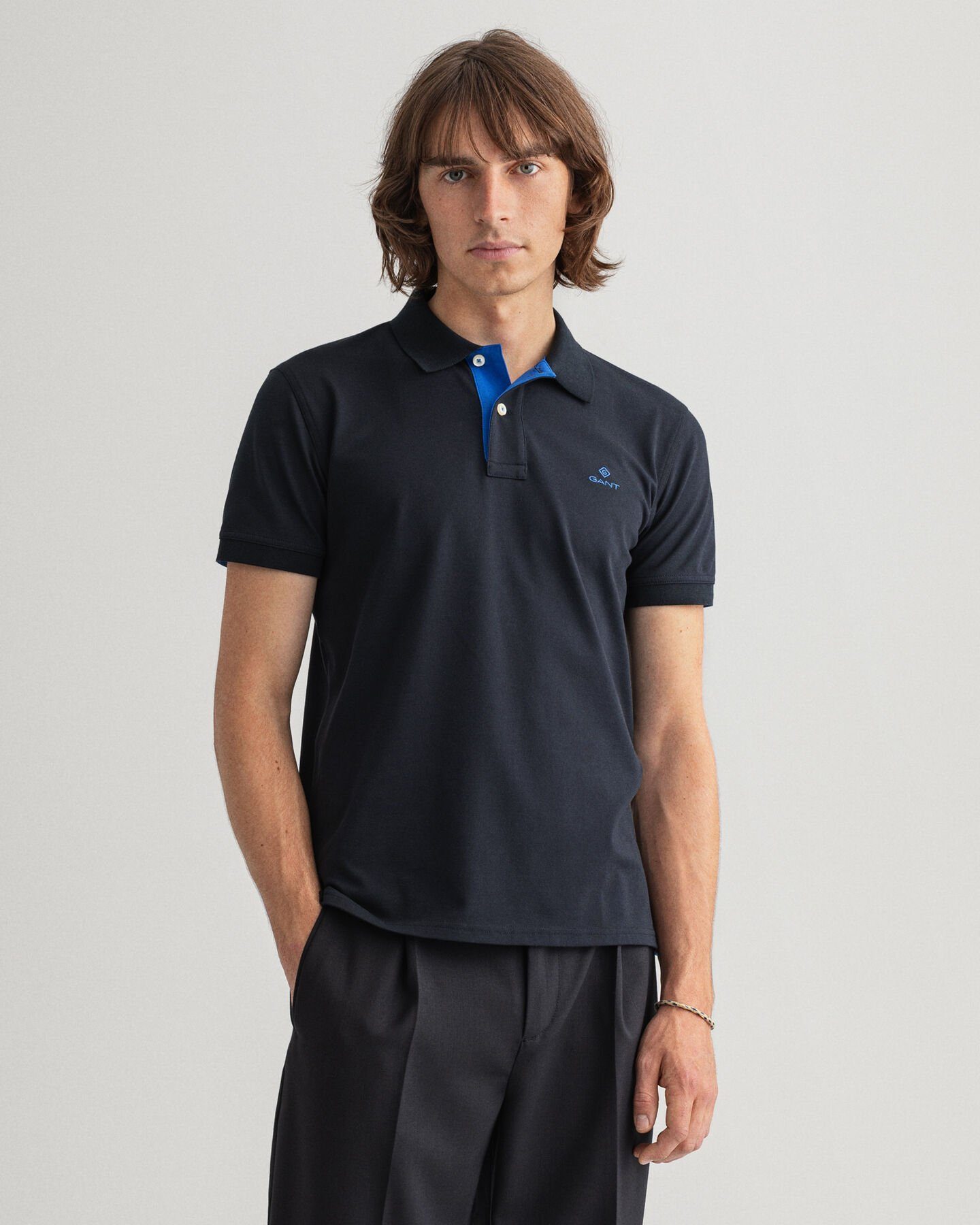 Gant Poloshirt Shirt Piqué Rugger Poloshirt mit kontrastfarbener Schwarz