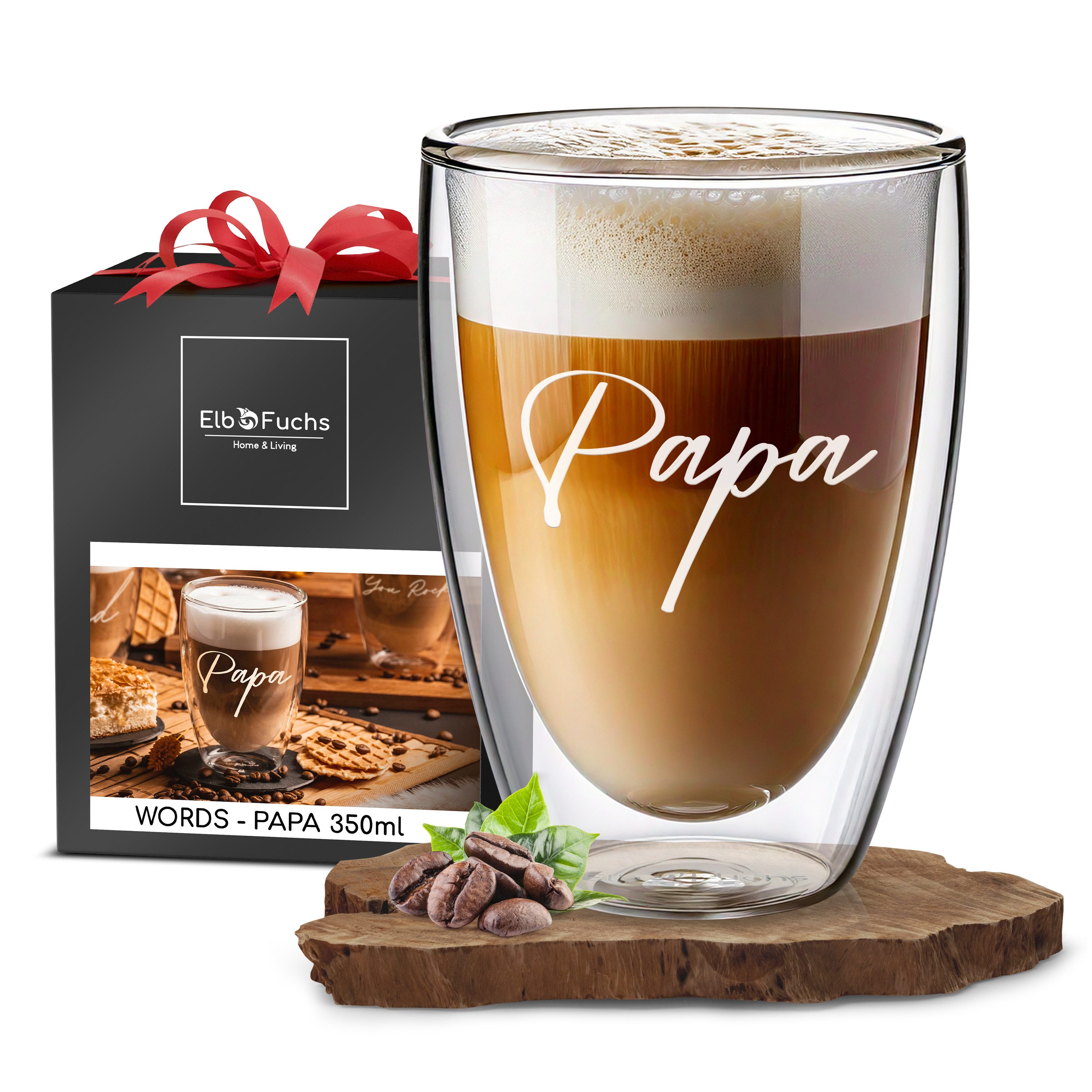 ElbFuchs Latte-Macchiato-Glas PAPA, 1-tlg., Borosilikatglas, Doppelwandiger Thermoeffekt, Hitzebeständig