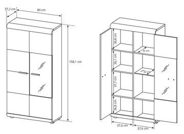 Furnix Wohnwand LIRYA Vitrinen niedrig und hoch, TV-Schrank, Couchtisch und Regal, hochwertig, Gesamt: B228,2 x H49,2 x T40 cm, made in EU