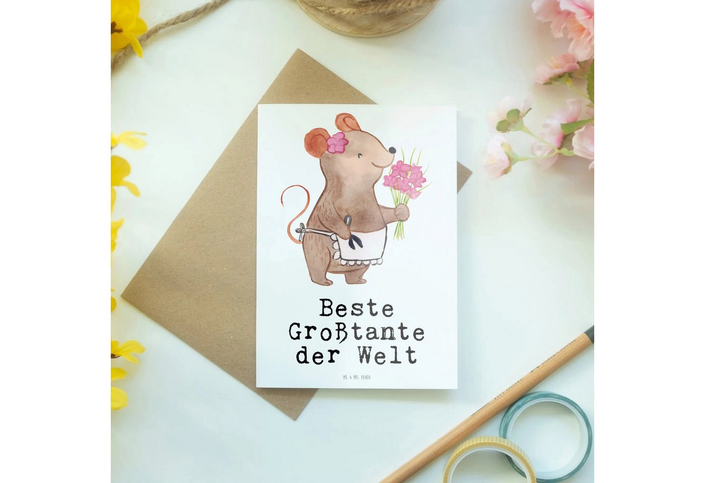 Thumbnail - Mr. & Mrs. Panda Grußkarte Maus Beste Großtante der Welt - Weiß - Geschenk, Klappkarte, Geschenk, Einzigartiges Design