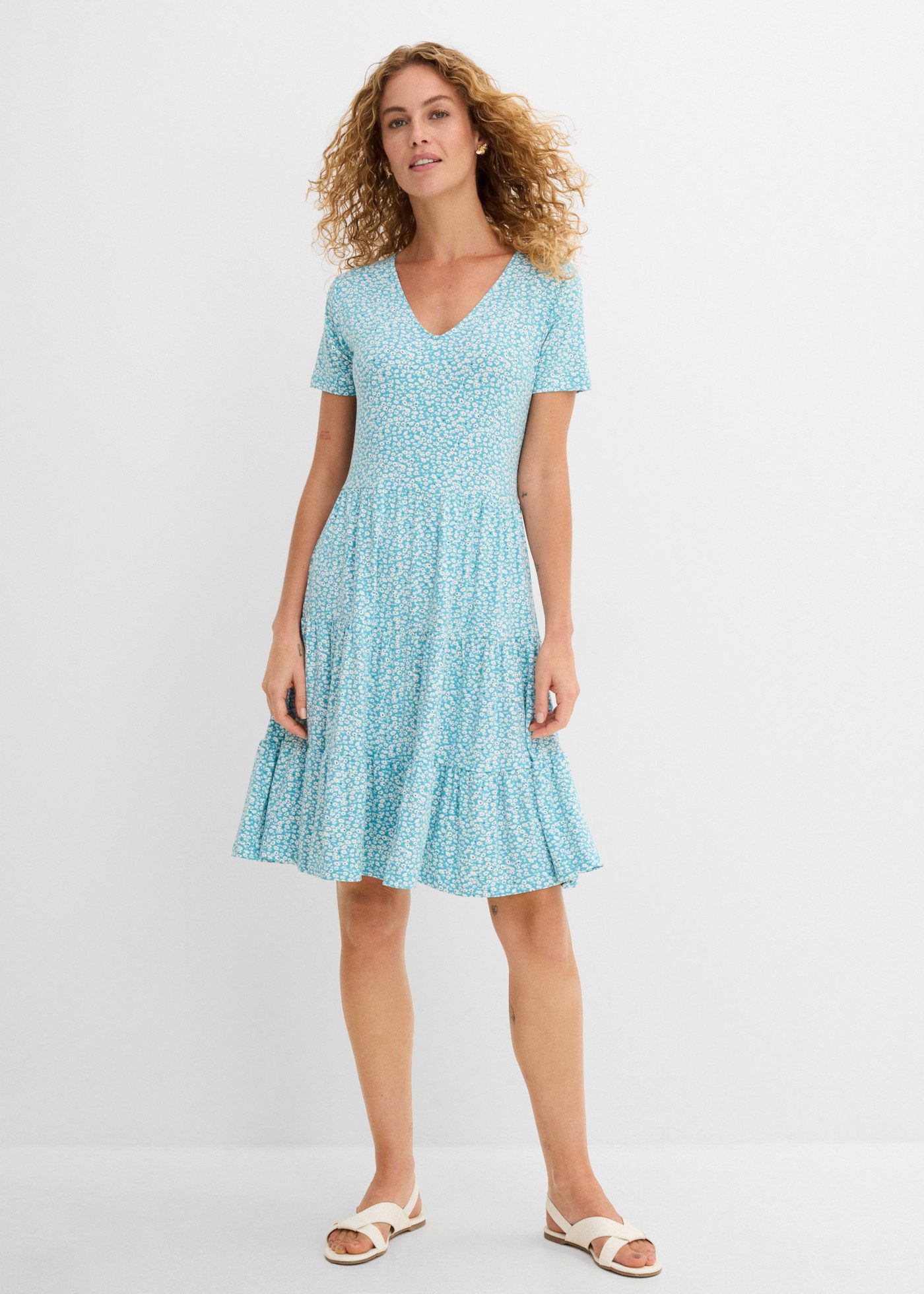 bonprix Jerseykleid für femininen Look, aus Viskose und Elasthan, A-Linie, Kurzarm
