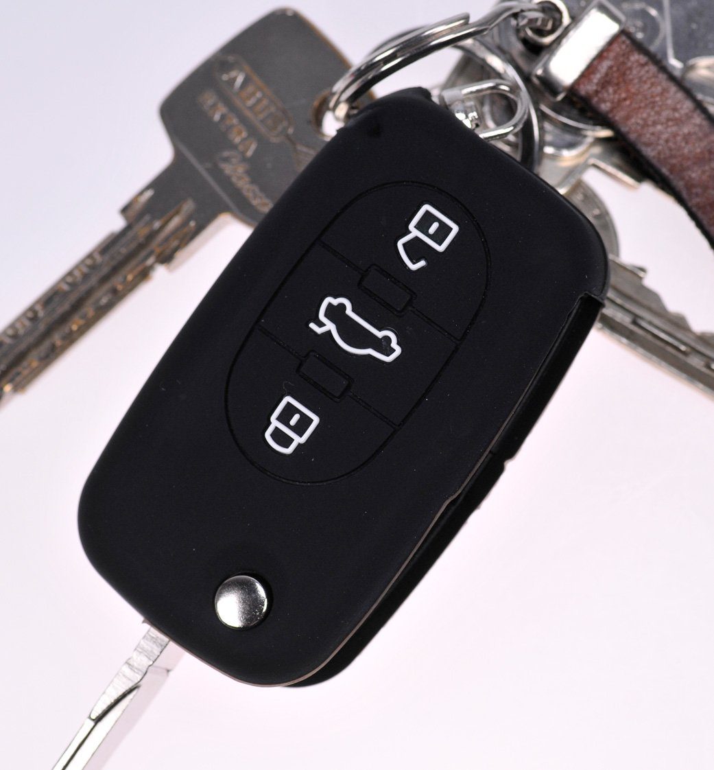 mt-key Schlüsseltasche Autoschlüssel Softcase Silikon Schutzhülle Schwarz, für Audi A4 B6 A3 8L A6 C5 A2 K 3 Tasten Klappschlüssel