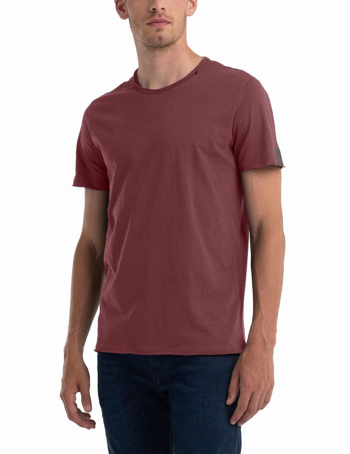 Replay T-Shirt Rohschnitt mit dunkelrot Jersey-T-Shirt