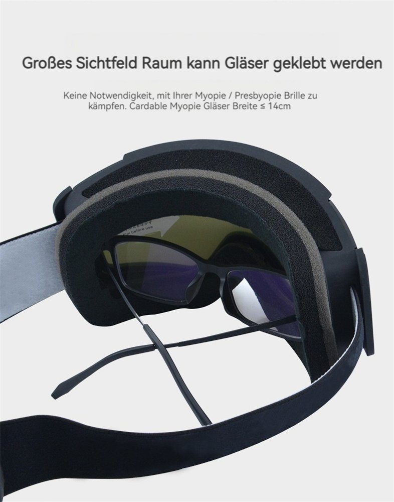 Rouemi Skibrille Skibrille für Anti-Beschlag-HD-Brille Orange doppellagige Erwachsene