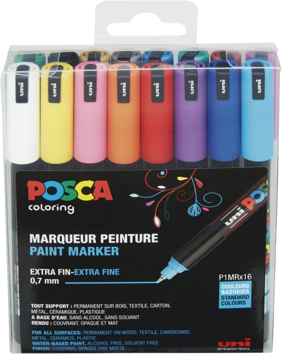 uni-ball Filzstift Fasermaler Uni Posca PC-1MR 0,7 sortiert VE=16 Stück.