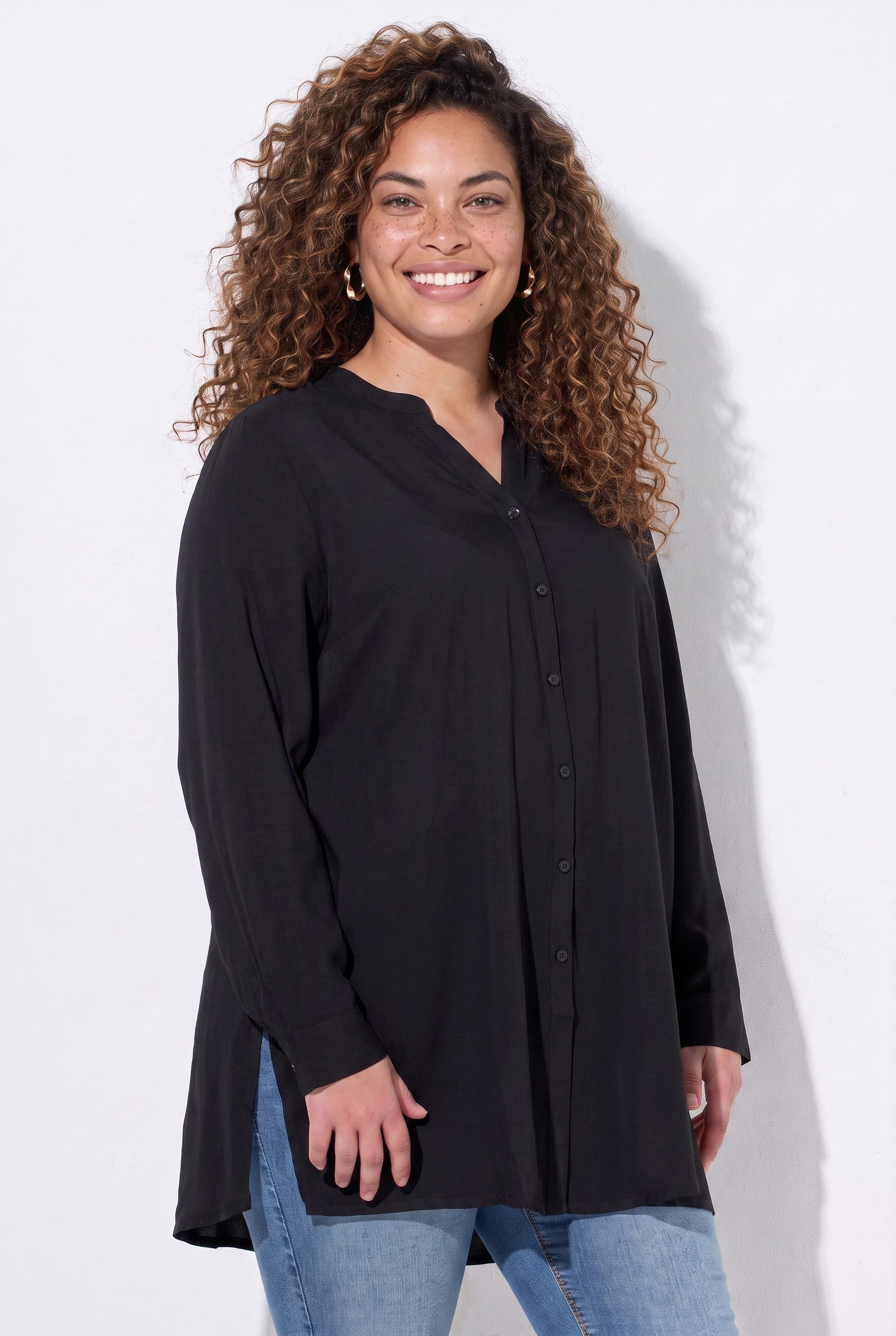 MIAMODA Longbluse Bluse A-Linie Tunika-Ausschnitt Seitenschlitze