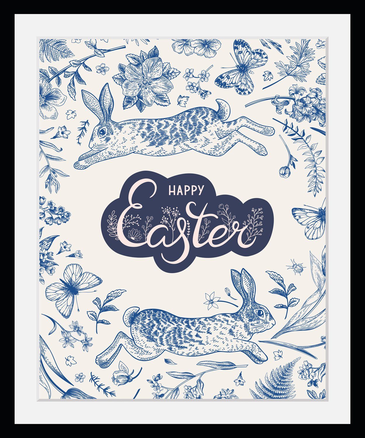 Bild mit Rahmen Happy Easter - Hasen - Ostern - Gerahmter Digitaldruck - Wandbild