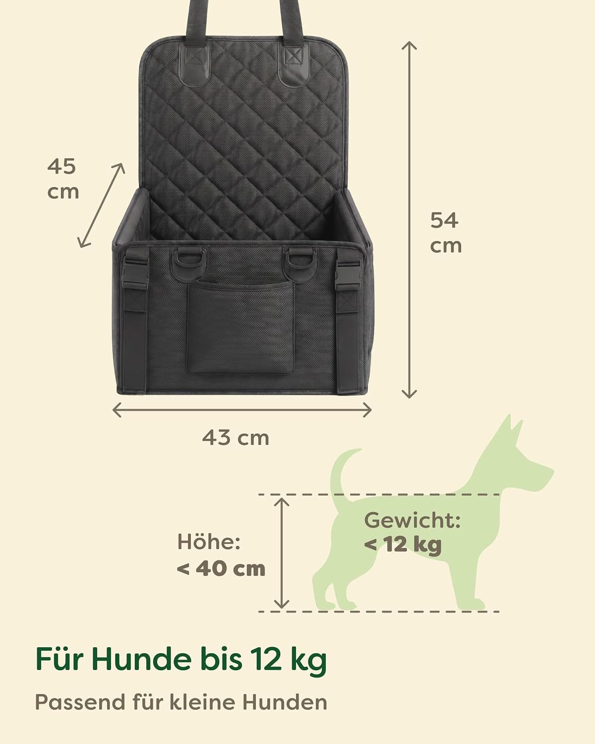 Knupis Hunde-Autositz Hundeautositz Oxford – wasserabweisend, 5 Taschen, Gurte & Leine, Wasserabweisend/kratzfest, 5 Taschen, 4 Gurte, Leine, verstärkte Wände – Bild 5 von 5