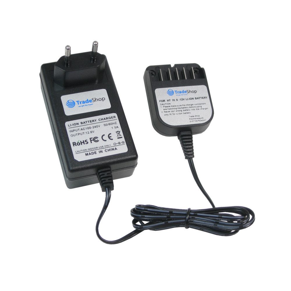 Trade-Shop Ladegerät 12,6V passend für Hitachi CJ10DL CR10DL DB10DL DB3DL DS10DFL Netzteil (Geeignet für Li-Ion Akkus mit 10,8V und 12V / LED-Ladestandsanzeige)