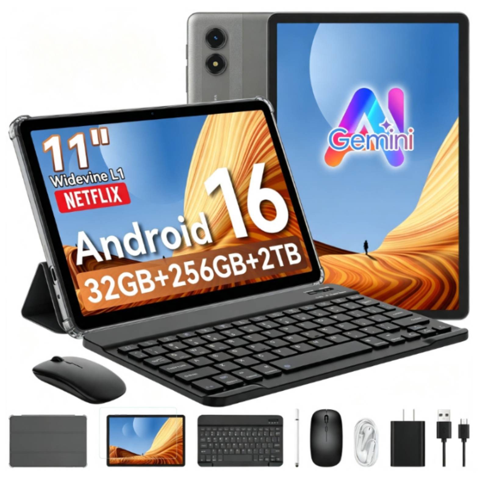 TABWEE T7 11 Zoll Android 16, 256GB, 90Hz, Tastatur-Set Tablet (Android 16, 8000mAh, octa-core, 32(8+24)GB, Gemini KI, 3,5-mm-Kopfhörer)