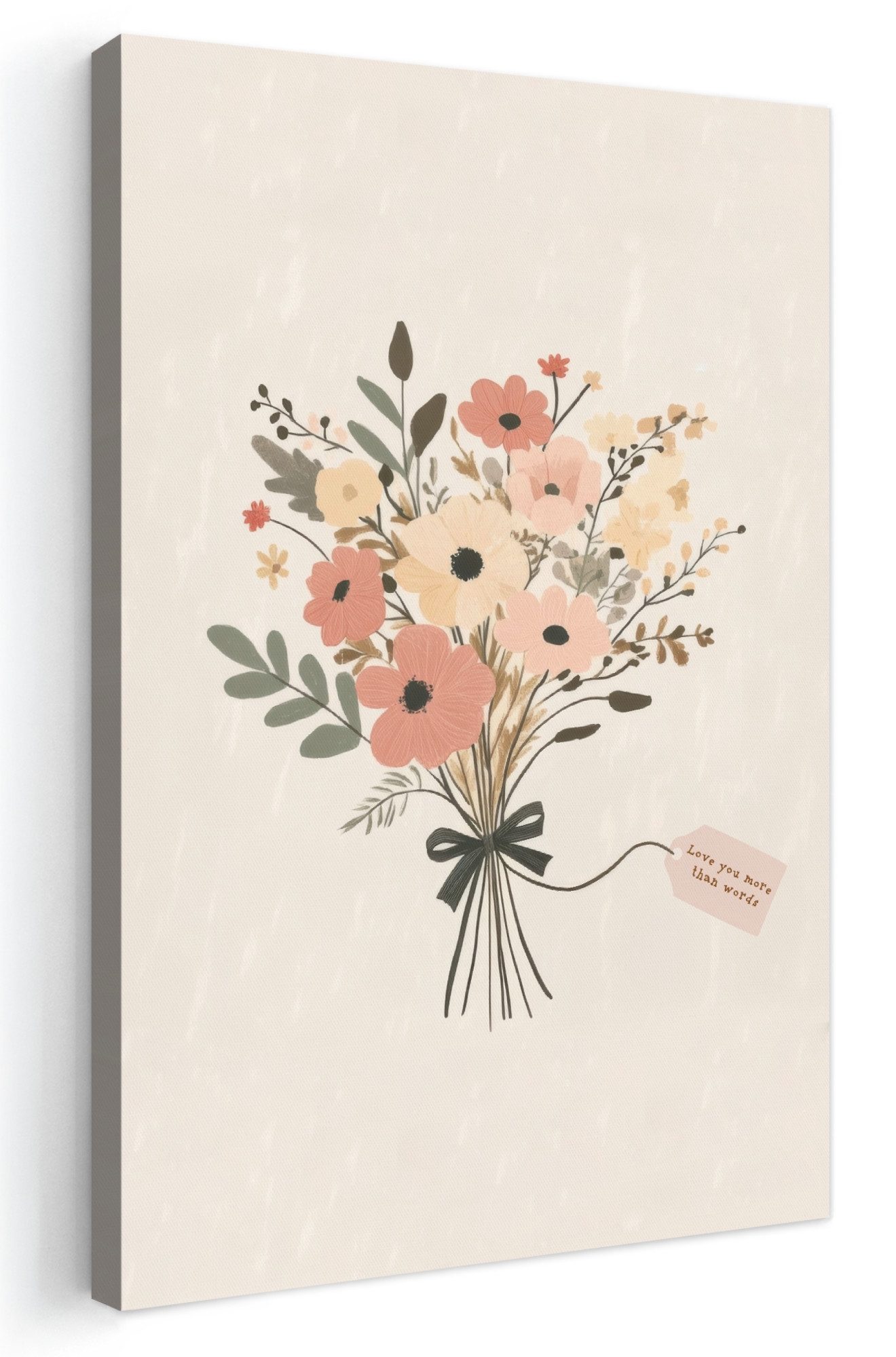 OneMillionCanvasses® Leinwandbild Blumen - Zitat - Beige - Farbband - Muttertagsgeschenk, Fotodruck (1 St), Leinwand Canvas Wandbild, Wanddekoration 20x30 cm