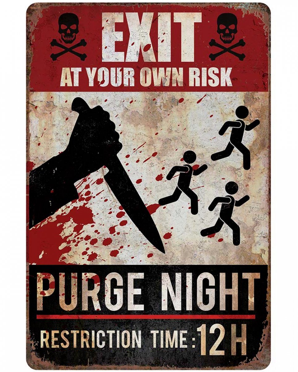 Horror-Shop Hängedekoration Halloween Warnschild Purge Night 24x36 cm