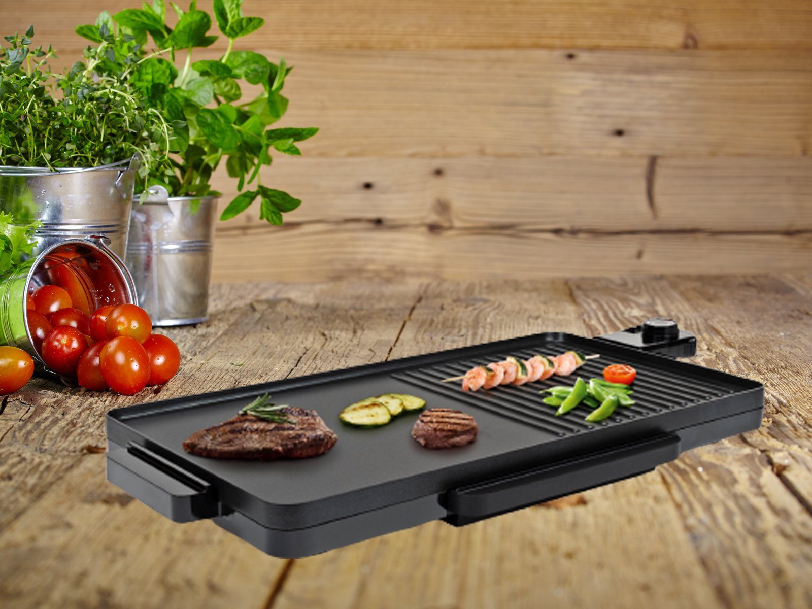 Tristar Tischgrill, 2000 W, Elektrischer XL Teppanyaki Balkon Back-& Grill-Platte für 4-6 Personen