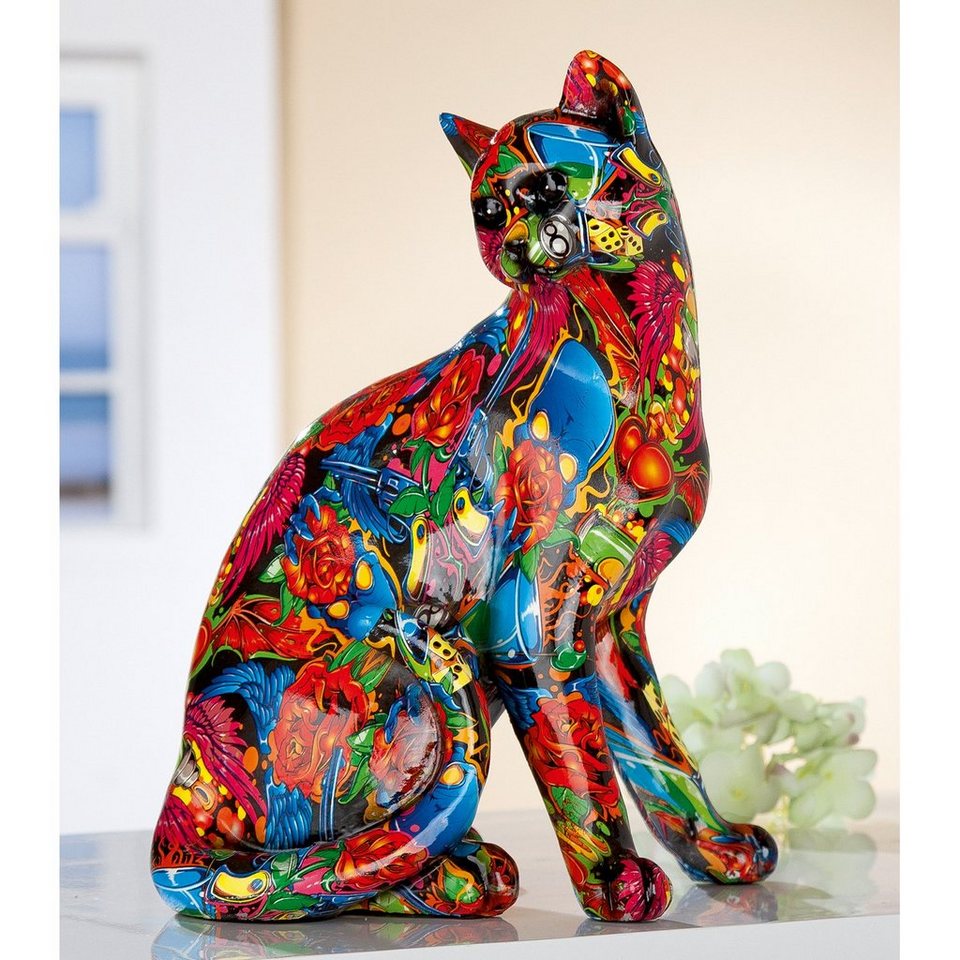 GILDE Dekofigur Figur Pop Art Katze (1 St), Dekoobjekt, Tierfigur, Höhe 29  cm, Wohnzimmer, Maße: H.29cm x B.23cm x