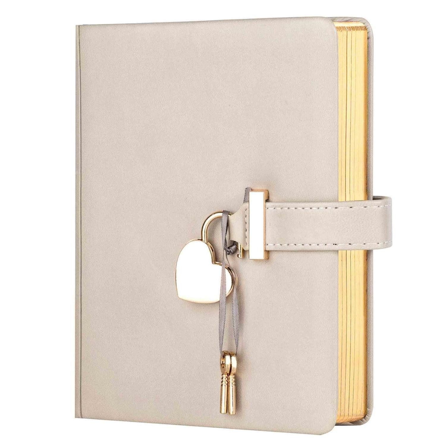 LuxusKollektion Tagebuch Tagebuch Herz mit Schloss grau B6 288 S. in Lederoptik