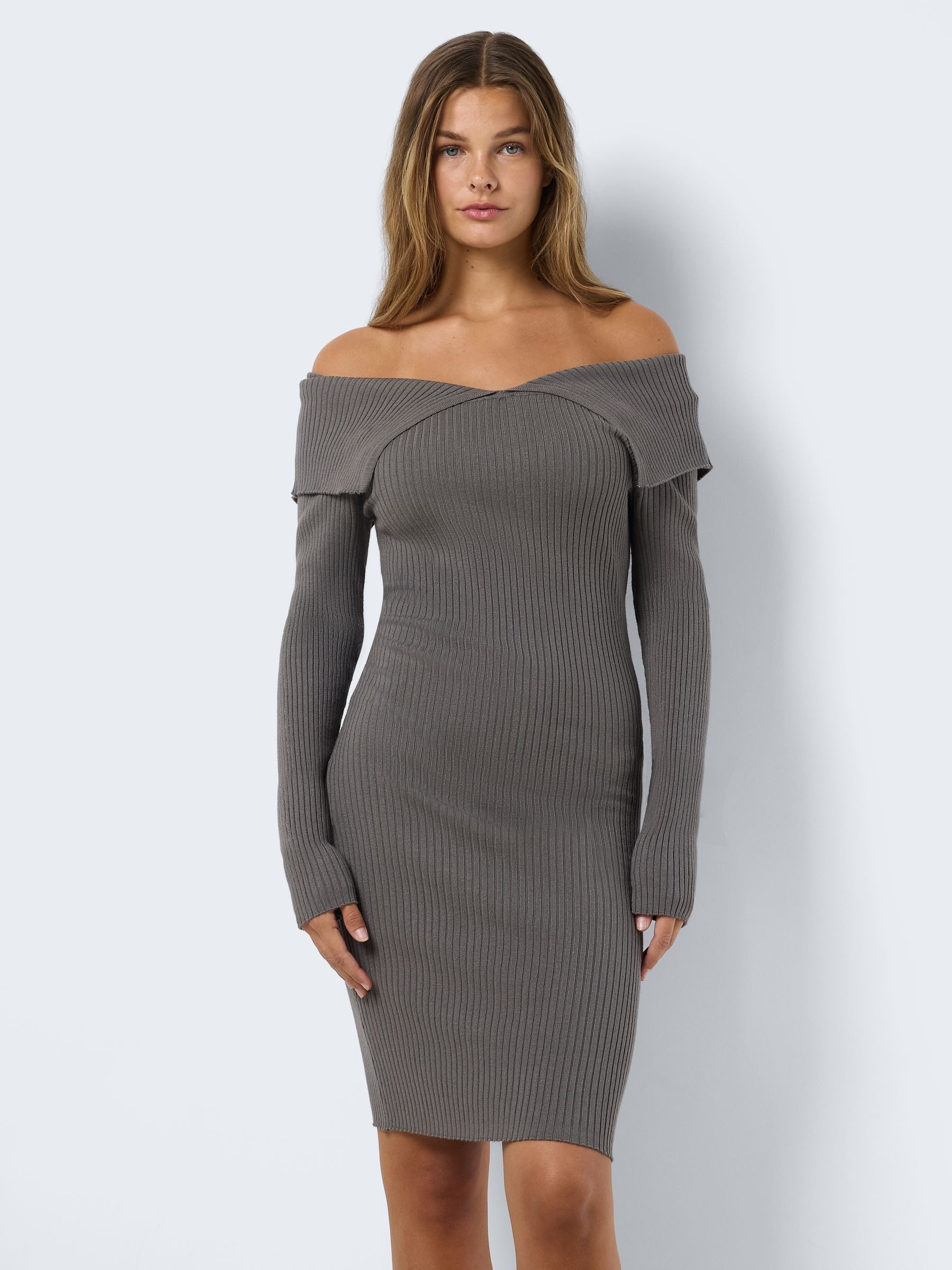 Noisy may Shirtkleid Mini-Länge schulterfrei Rippstrick günstig online kaufen