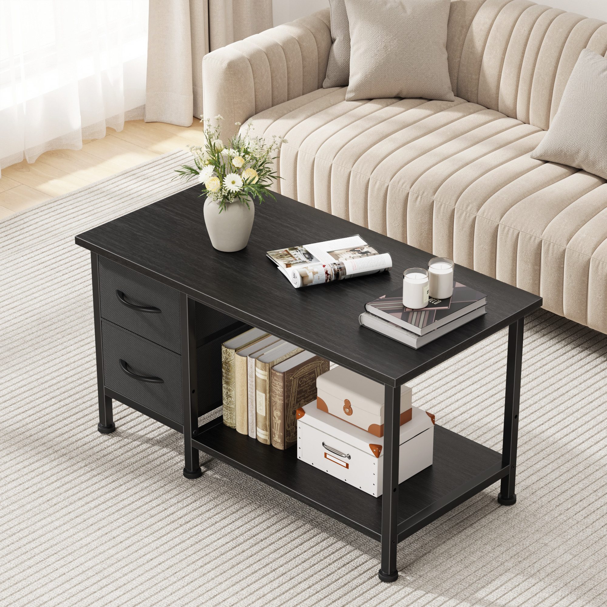 OYRREU Couchtisch Wohnzimmer/Schlafzimmer, 80x40x42cm, 2 Stoffschubladen, OTTO'S CHOICE (Ablagetisch 1-St., Beistelltisch mit 2 Vollauszug-Schubladen), modernes/platzsparendes Design, Konsolentisch, vielseitig einsetzbar