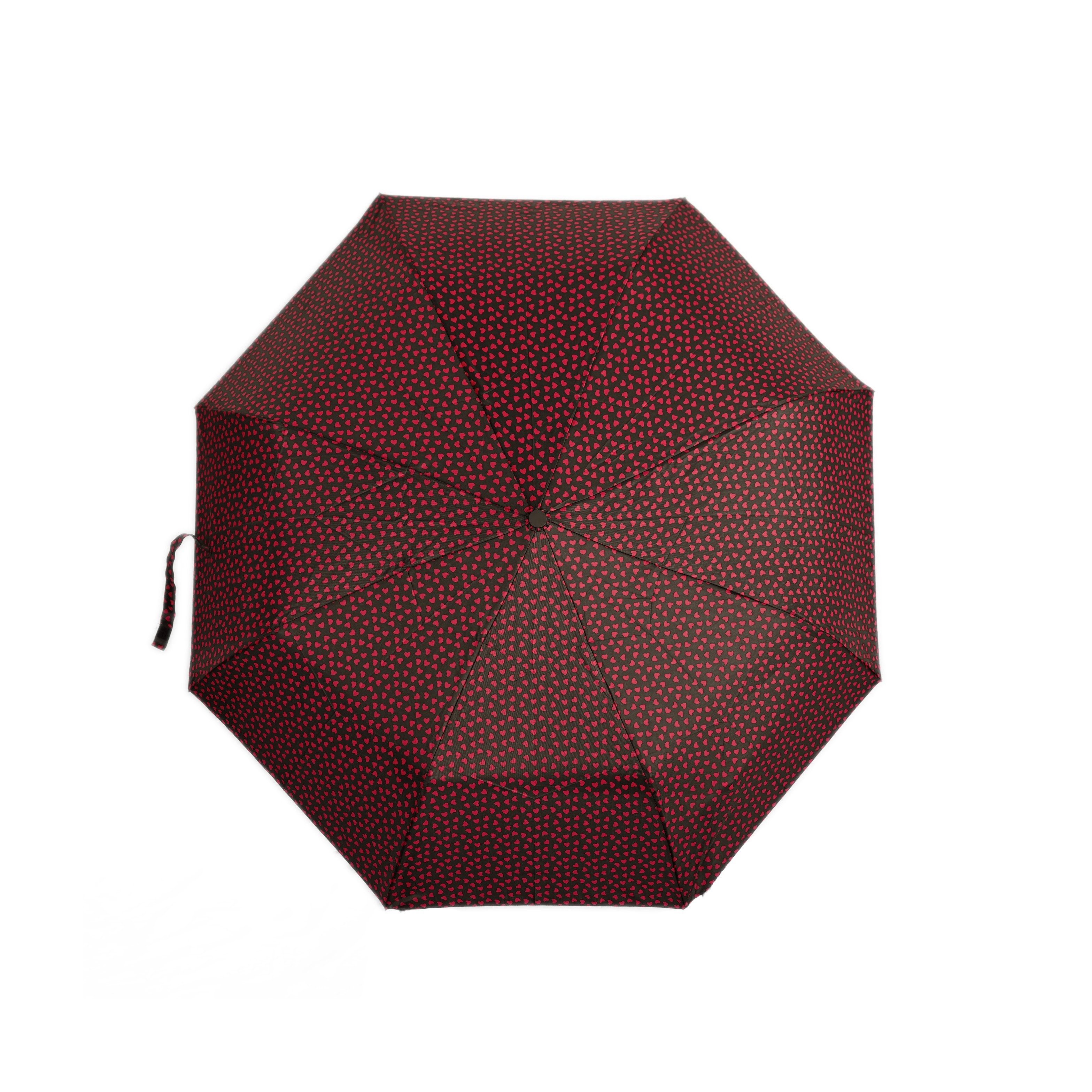 Susino Taschenregenschirm Teleskopschirm, mit Herzmotiv ø100 cm, Regenschirm mit Schutzhülle