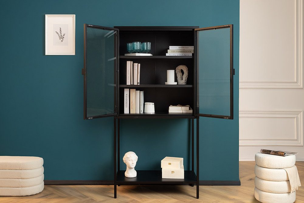 riess-ambiente Vitrine DURA STEEL 150cm schwarz · Highboard aus Metall & Glas im Loft Design (Einzelartikel, 1-St) 3 Fächer & 1 Regalboden · 2 Türen mit Magnetverschluss · Wohnzimmer