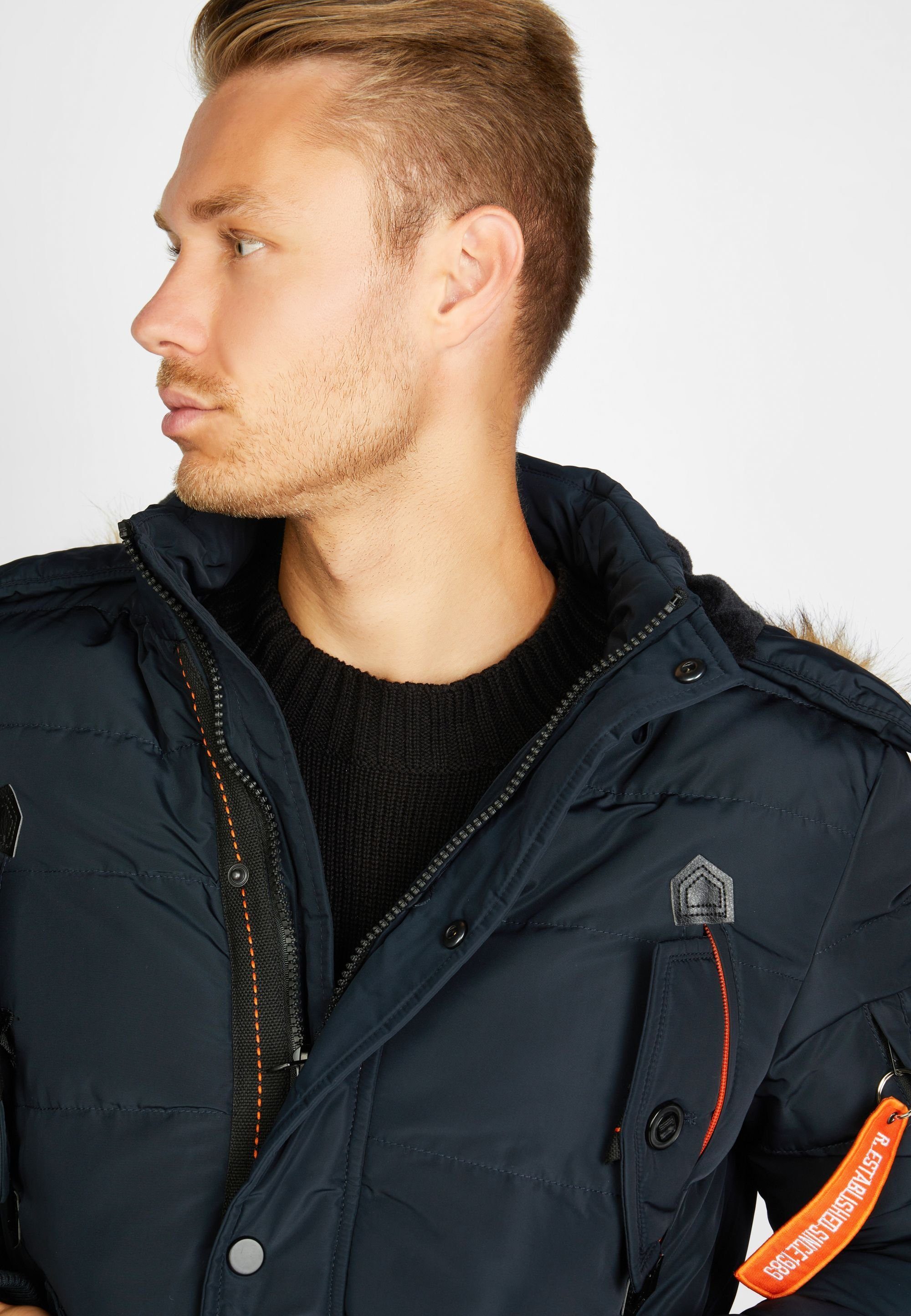 mit BLACK NAVY Parka ALASKA Kapuze Poolman