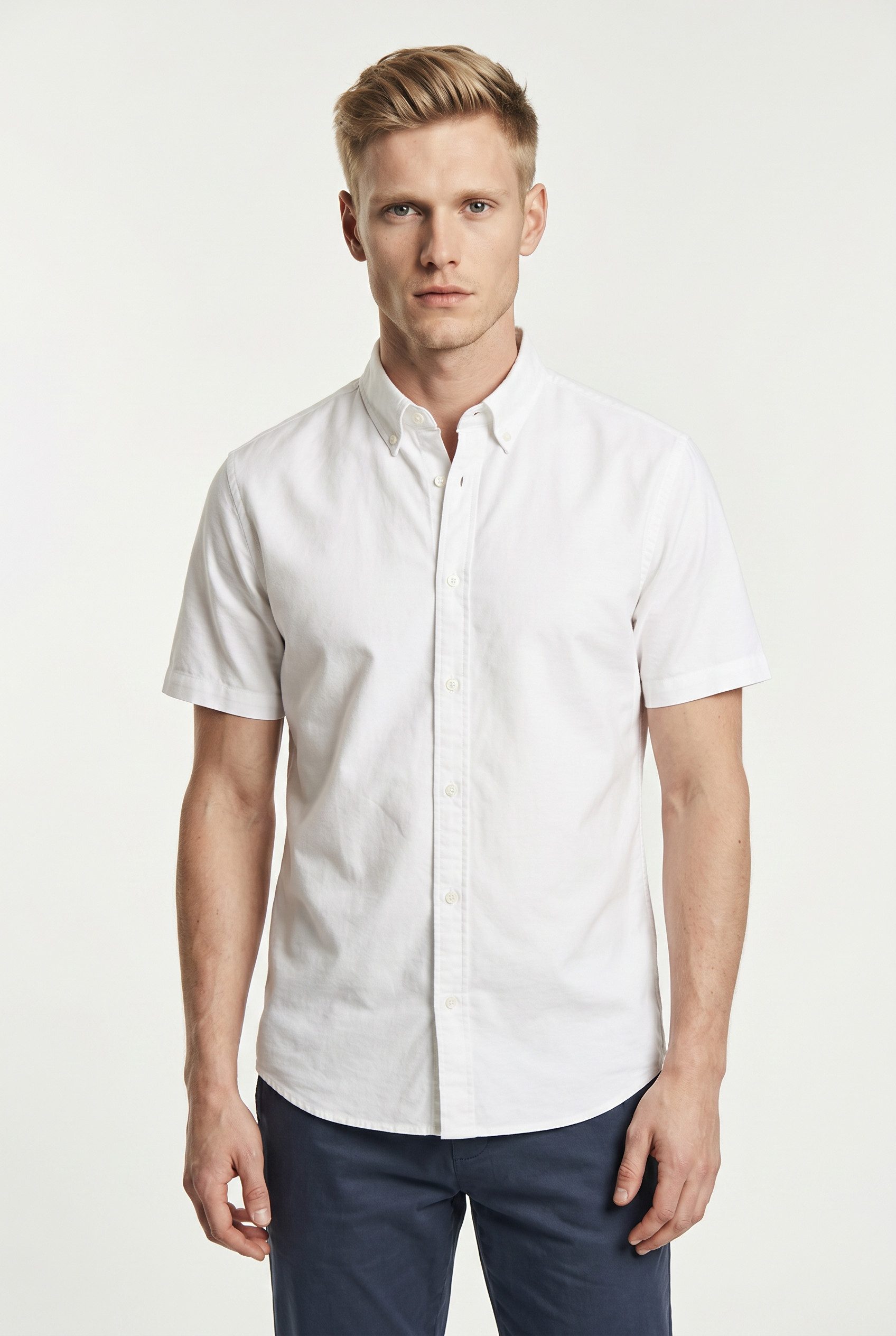 Jack & Jones Kurzarmhemd JPRBLUHARVEY OXFORD S/S SHIRT mit Button-Down Kragen