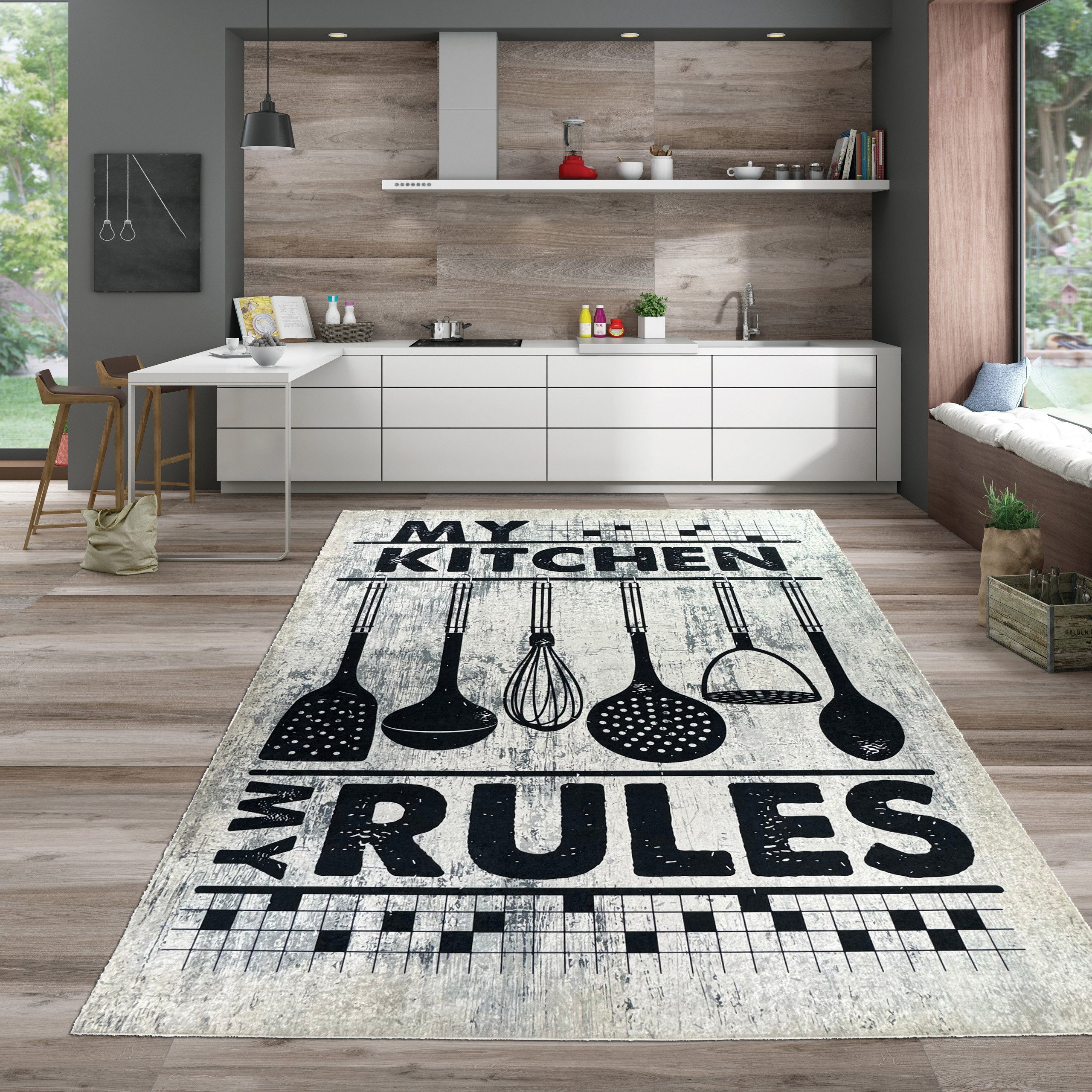 Carpetia Küchenläufer Küchenteppich Modern, rechteckig, Höhe: 5 mm, rutschhemmender Rücken, pflegeleicht, robust