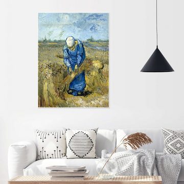 Posterlounge Poster Vincent van Gogh, Bäuerin bindet Garben, Wohnzimmer Malerei