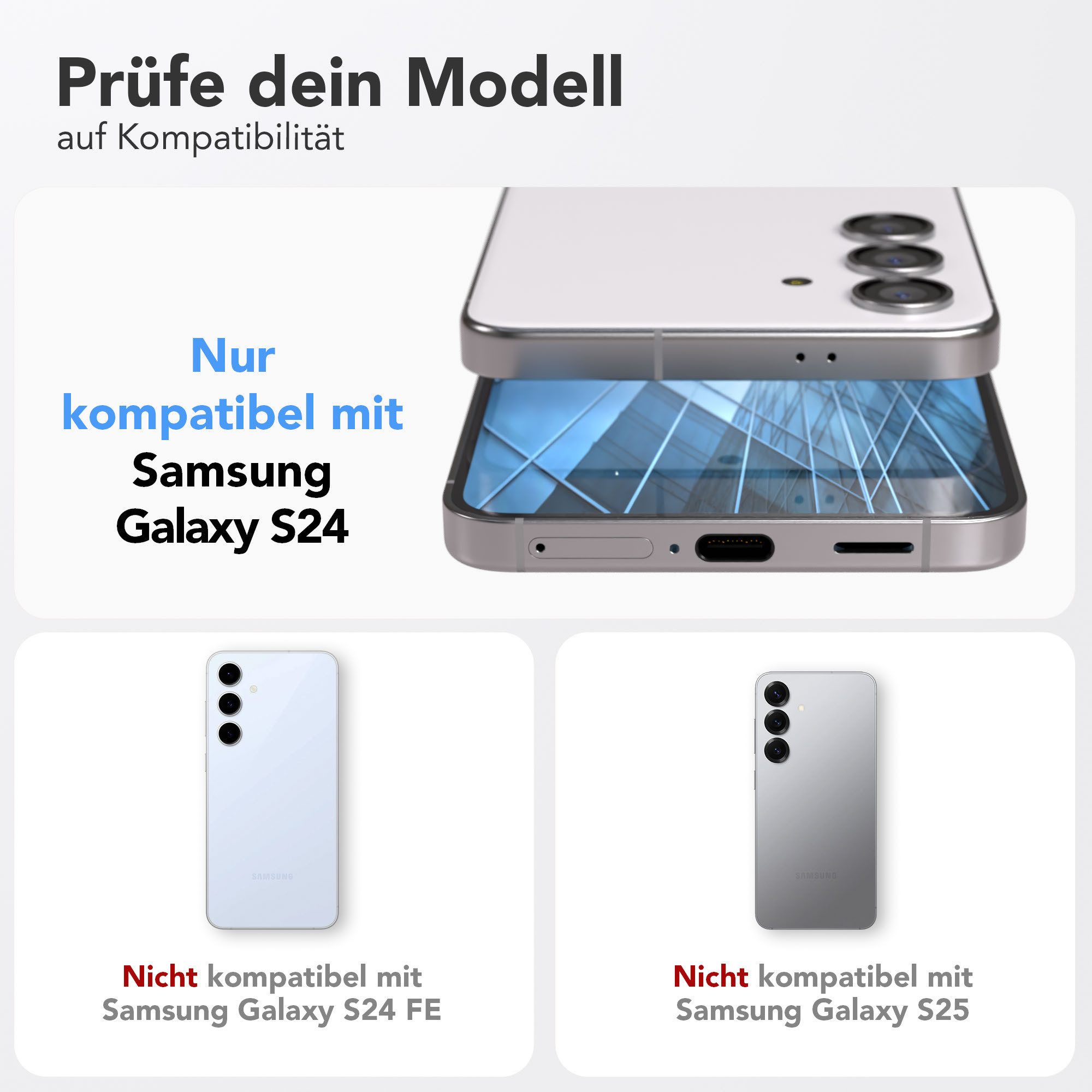 EAZY CASE Displayschutzfolie Displayschutz mit 9H Glas für Samsung Modelle für Samsung Galaxy S24, 2er Set, Samsung Galaxy S24, 2er Set Displayfolie Klar, Hartglas 0,7mm