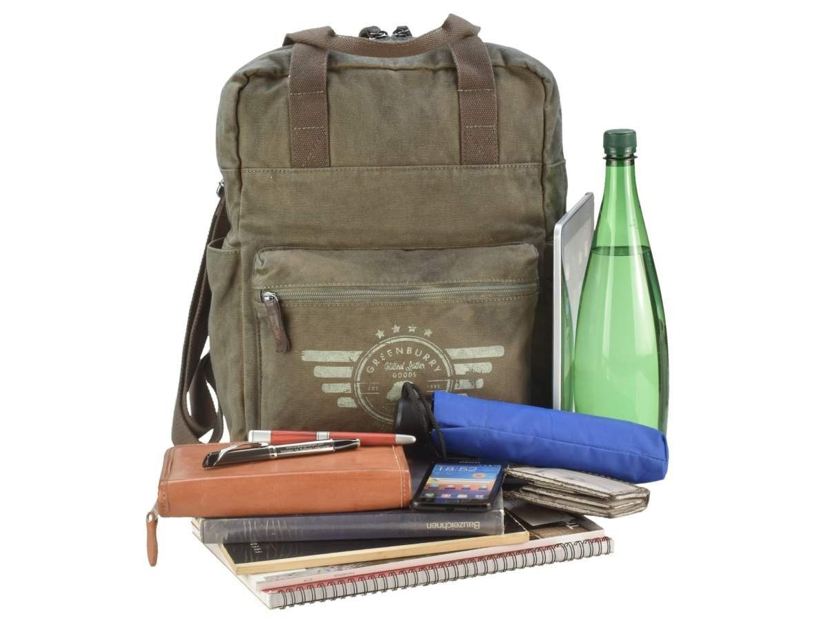 Greenburry Tagesrucksack Aviator, Rucksack, mit Tabletfach 22x31cm, 16oz Canvas im used Look