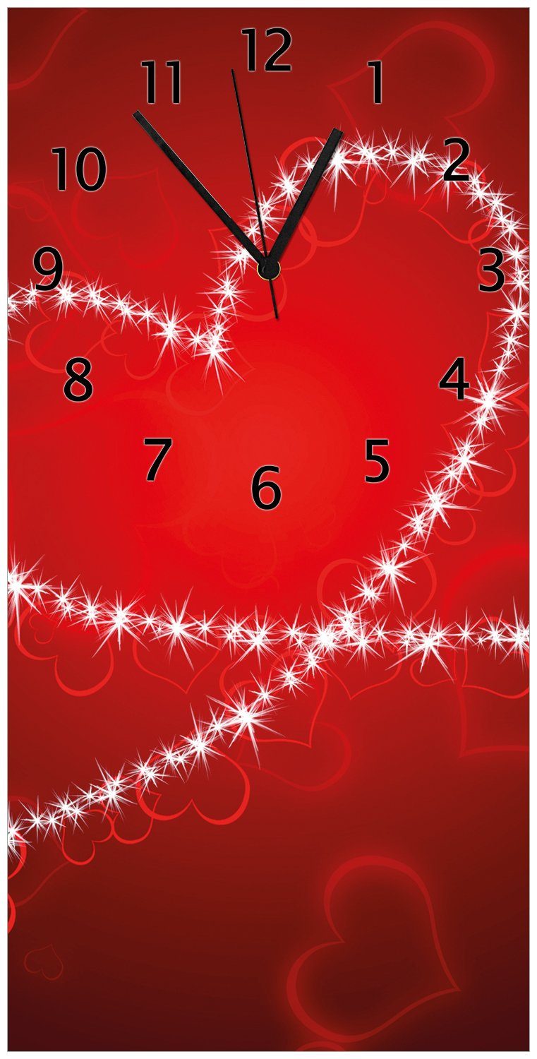 Wallario Wanduhr Leuchtendes Sternen aus Herz Hintergrund Acryl) aus (Uhr vor rotem